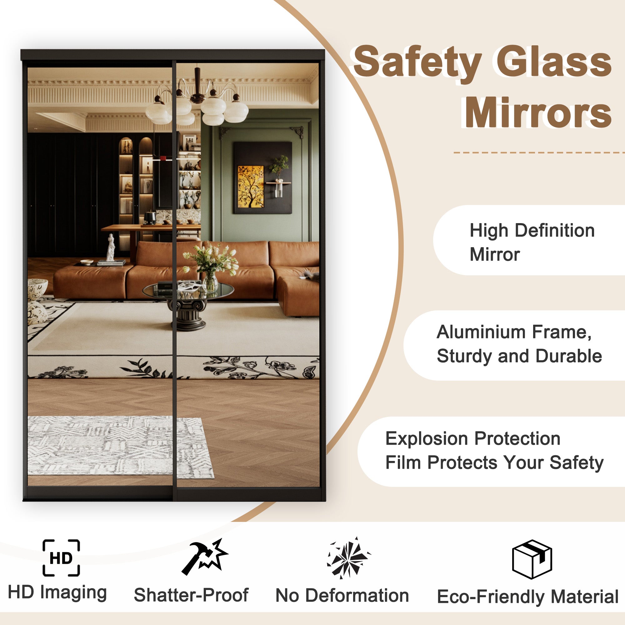 Ark Design 1-Lite High Definition Mirror Bypass Sliding Closet Door with Hardware Kit,Black Aluminum Frame