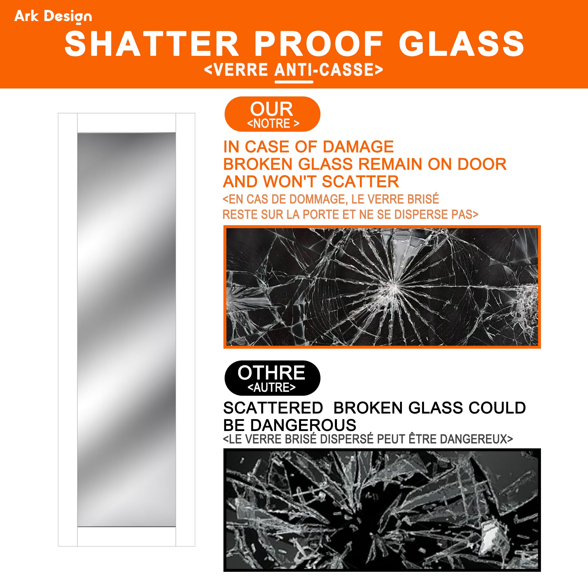 Ark Design 1-Lite high-definition mirror Bypass Sliding Closet Door with Hardware Kit, White Aluminum Frame