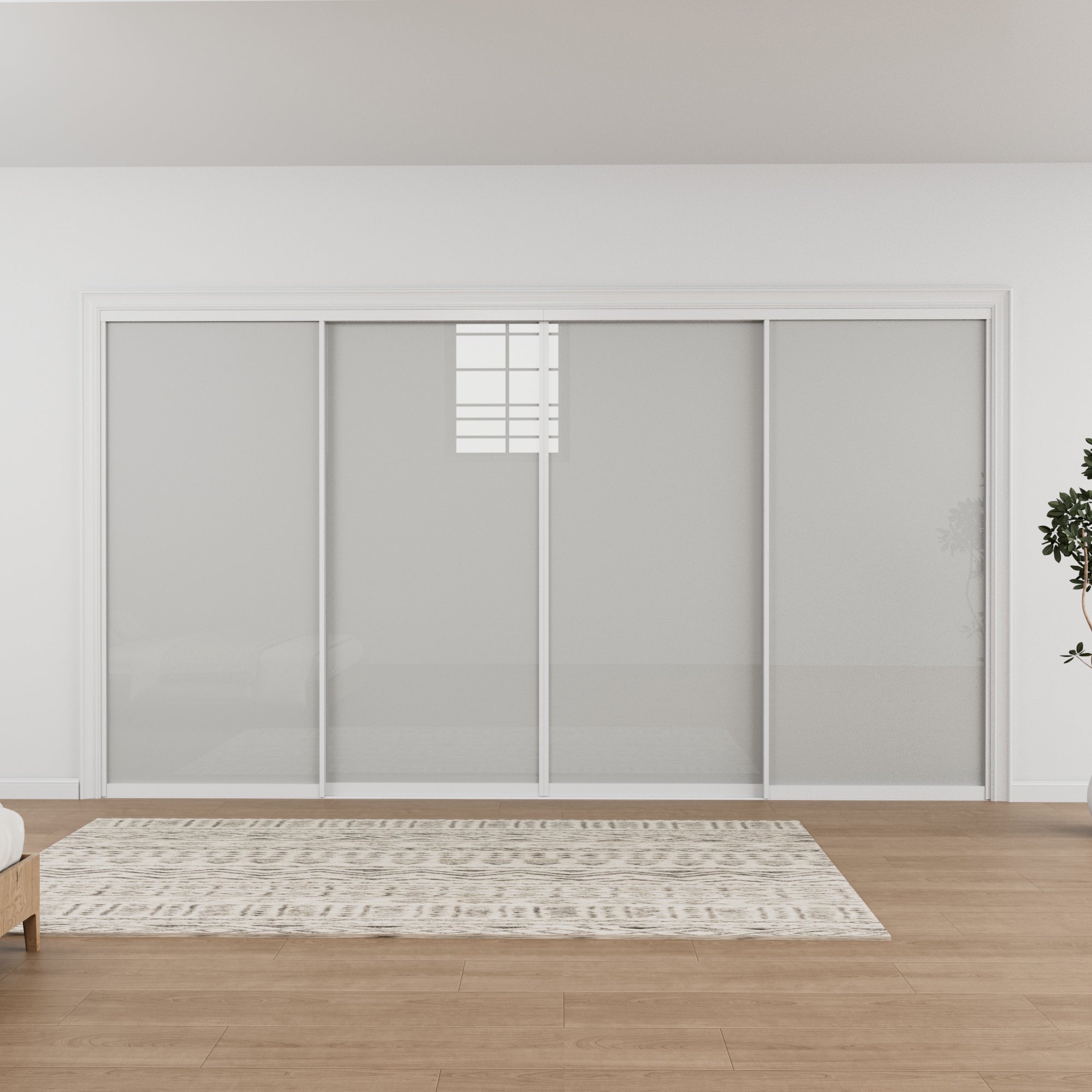 Ark Design 1-Lite Tempered Frosted Glass Bypass Sliding Closet Door with Hardware Kit, White Aluminum Frame