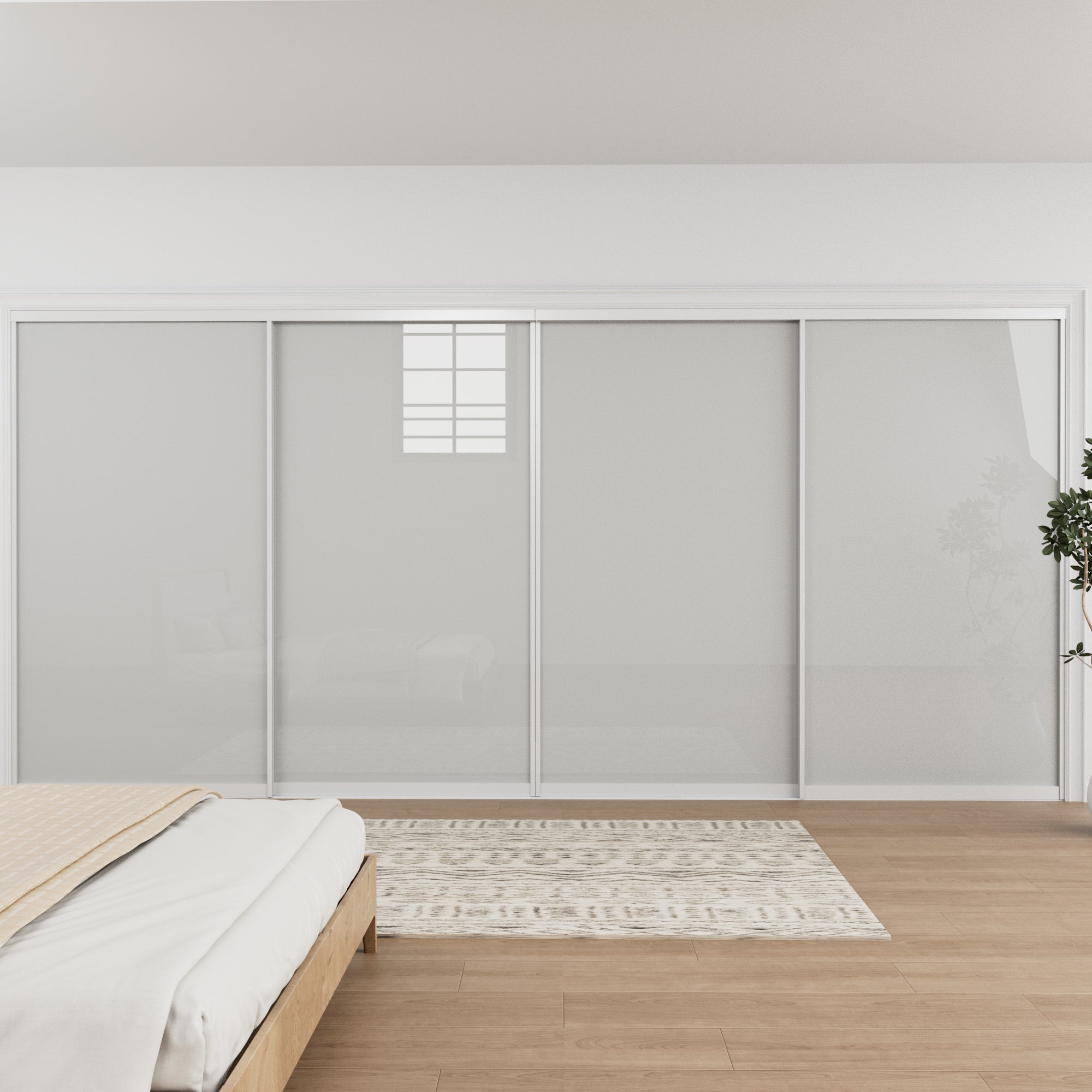 Ark Design 1-Lite Tempered Frosted Glass Bypass Sliding Closet Door with Hardware Kit, White Aluminum Frame