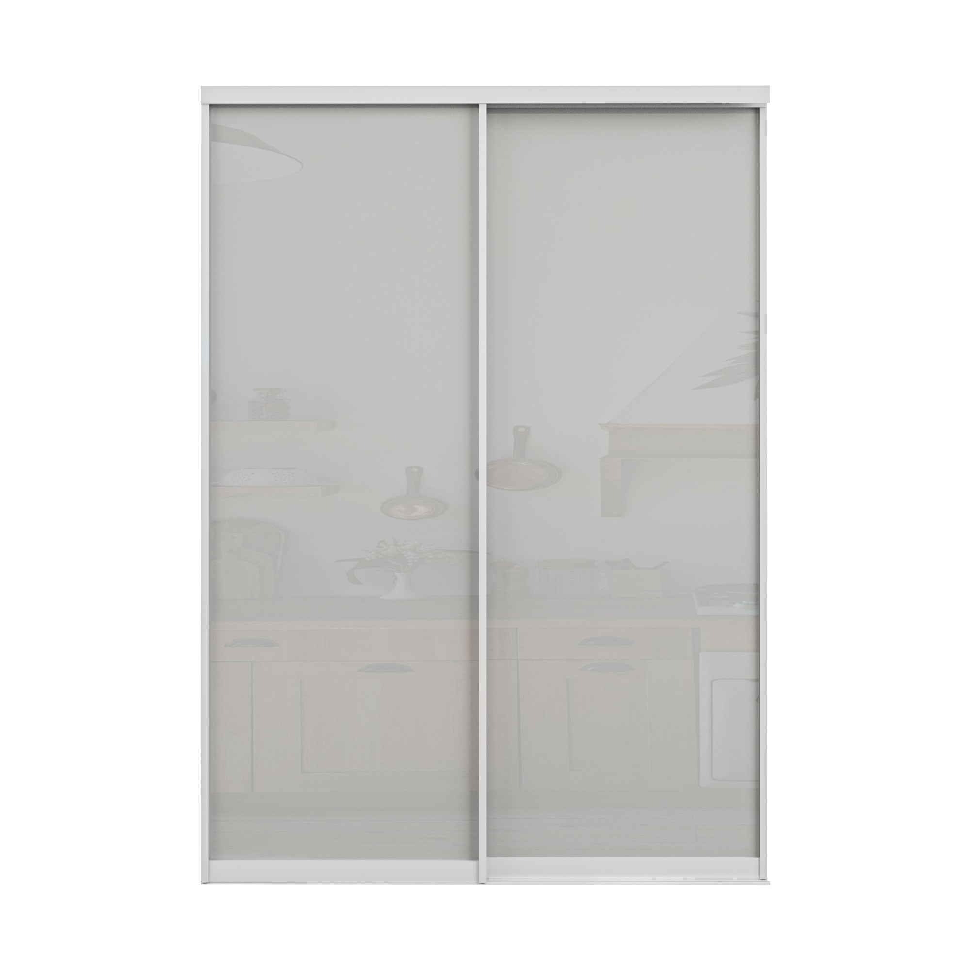 Ark Design 1-Lite Tempered Frosted Glass Bypass Sliding Closet Door with Hardware Kit, White Aluminum Frame