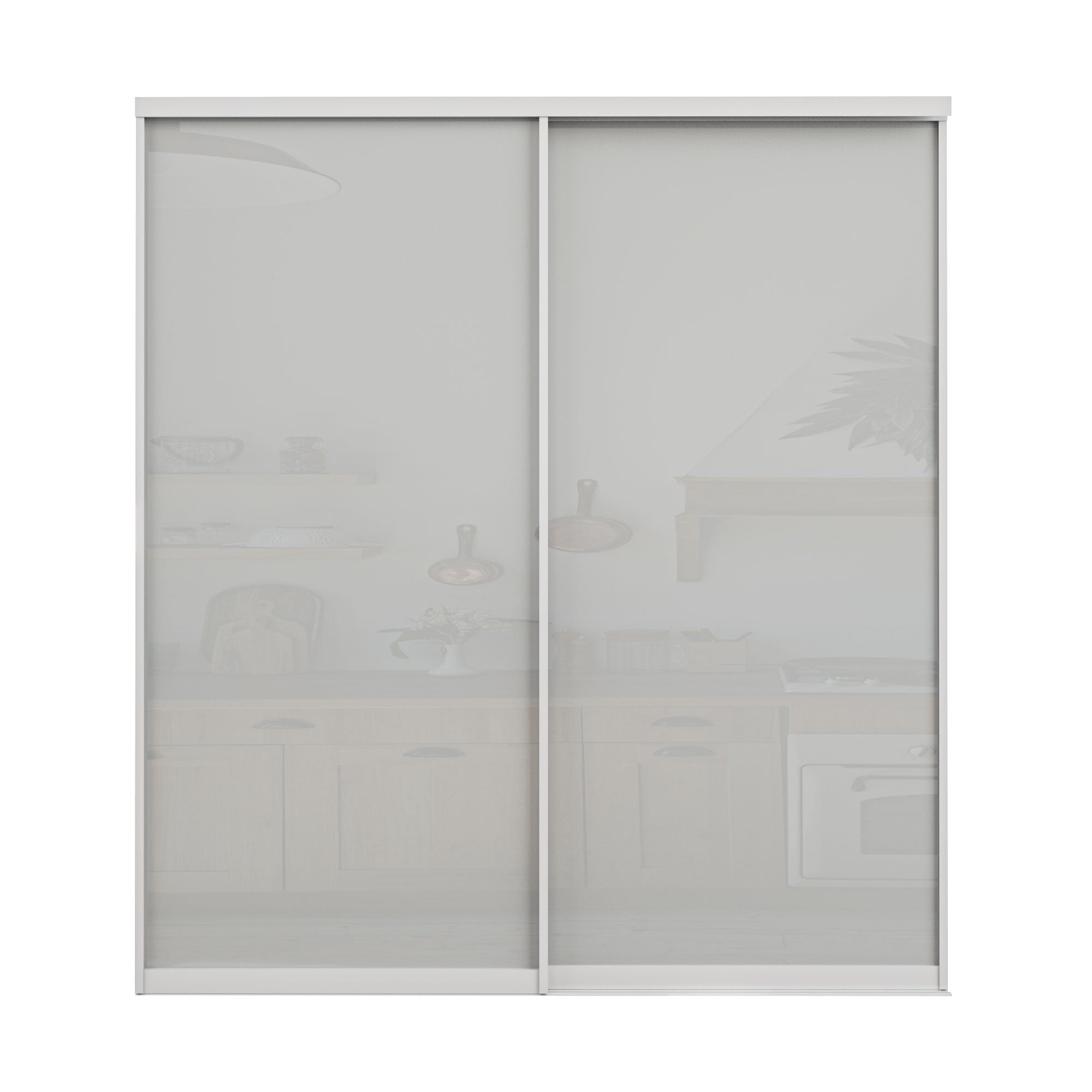 Ark Design 1-Lite Tempered Frosted Glass Bypass Sliding Closet Door with Hardware Kit, White Aluminum Frame