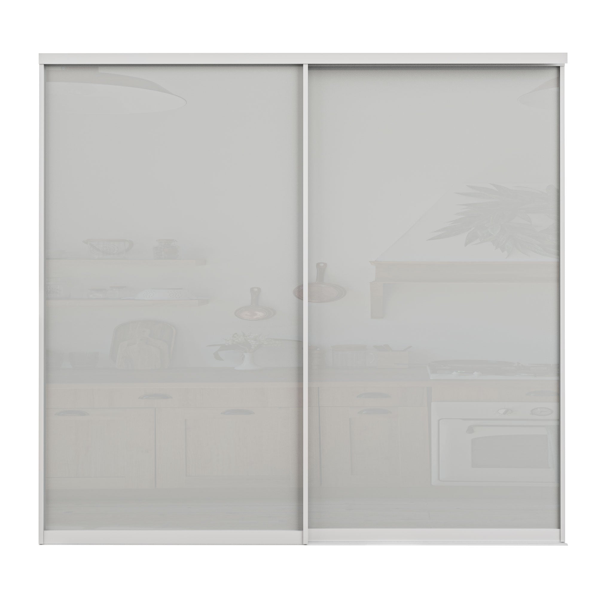 Ark Design 1-Lite Tempered Frosted Glass Bypass Sliding Closet Door with Hardware Kit, White Aluminum Frame