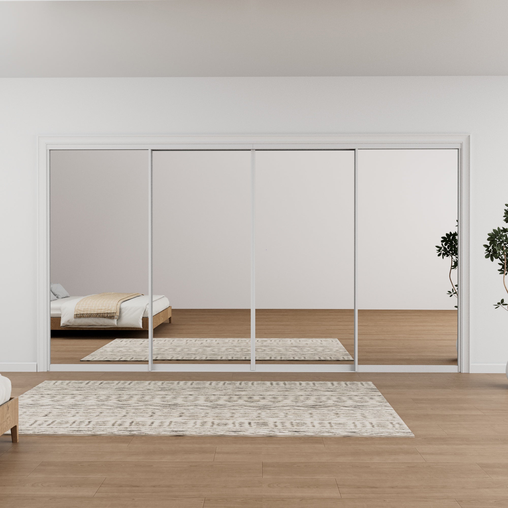 Ark Design 1-Lite high-definition mirror Bypass Sliding Closet Door with Hardware Kit, White Aluminum Frame