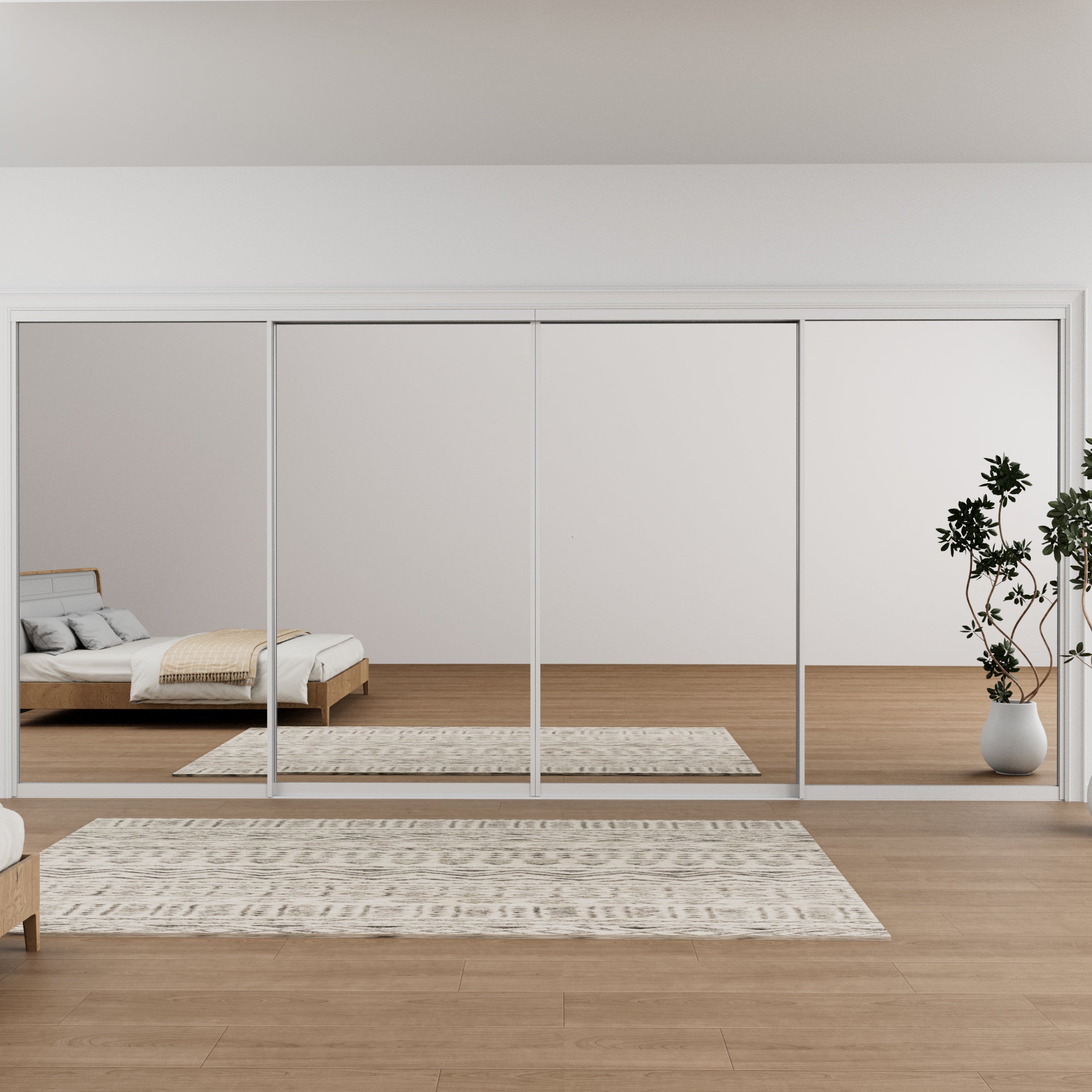 Ark Design 1-Lite high-definition mirror Bypass Sliding Closet Door with Hardware Kit, White Aluminum Frame