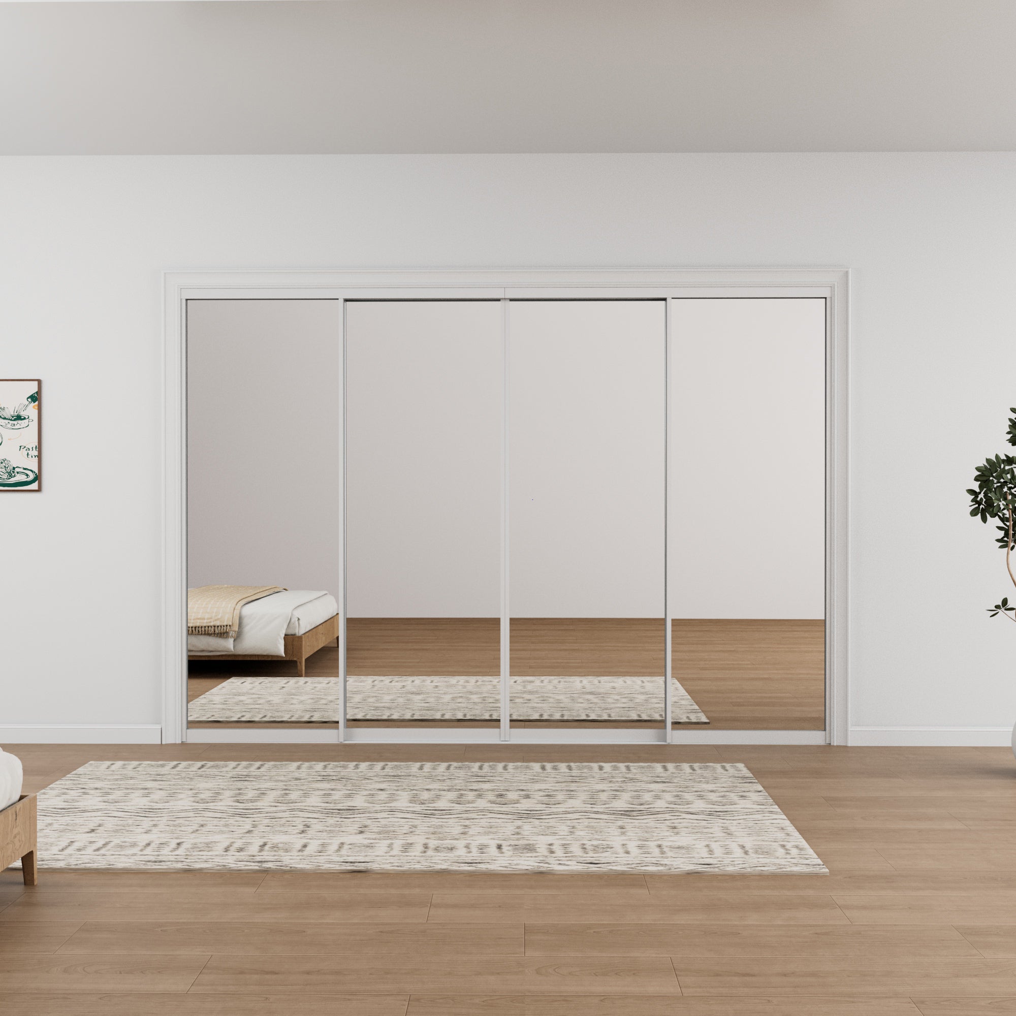 Ark Design 1-Lite high-definition mirror Bypass Sliding Closet Door with Hardware Kit, White Aluminum Frame