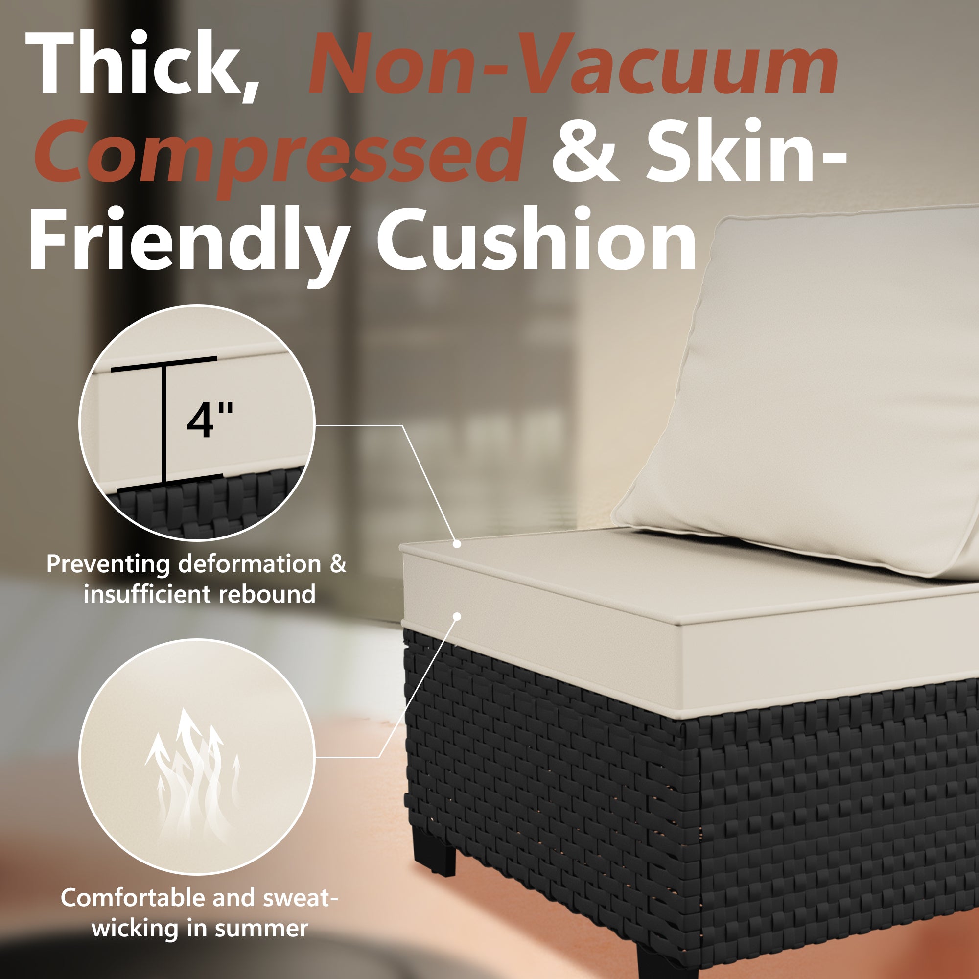 Ark Design 7-Piece Rattan Wicker Outdoor Patio Conversation SofaSeating Set with Coffee Table, Beige Cushions with Sofa Protection Cover Option