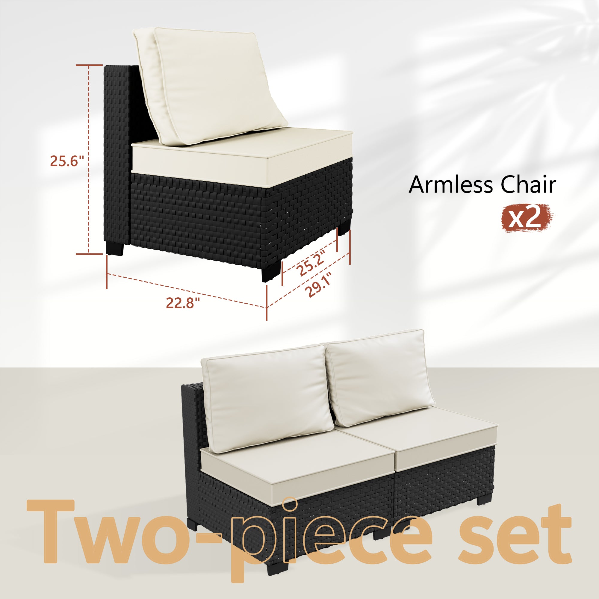 Ark Design 2-Piece Rattan Wicker Outdoor Patio Conversation SofaSeating Set, Beige Cushions with Sofa Protection Cover Option