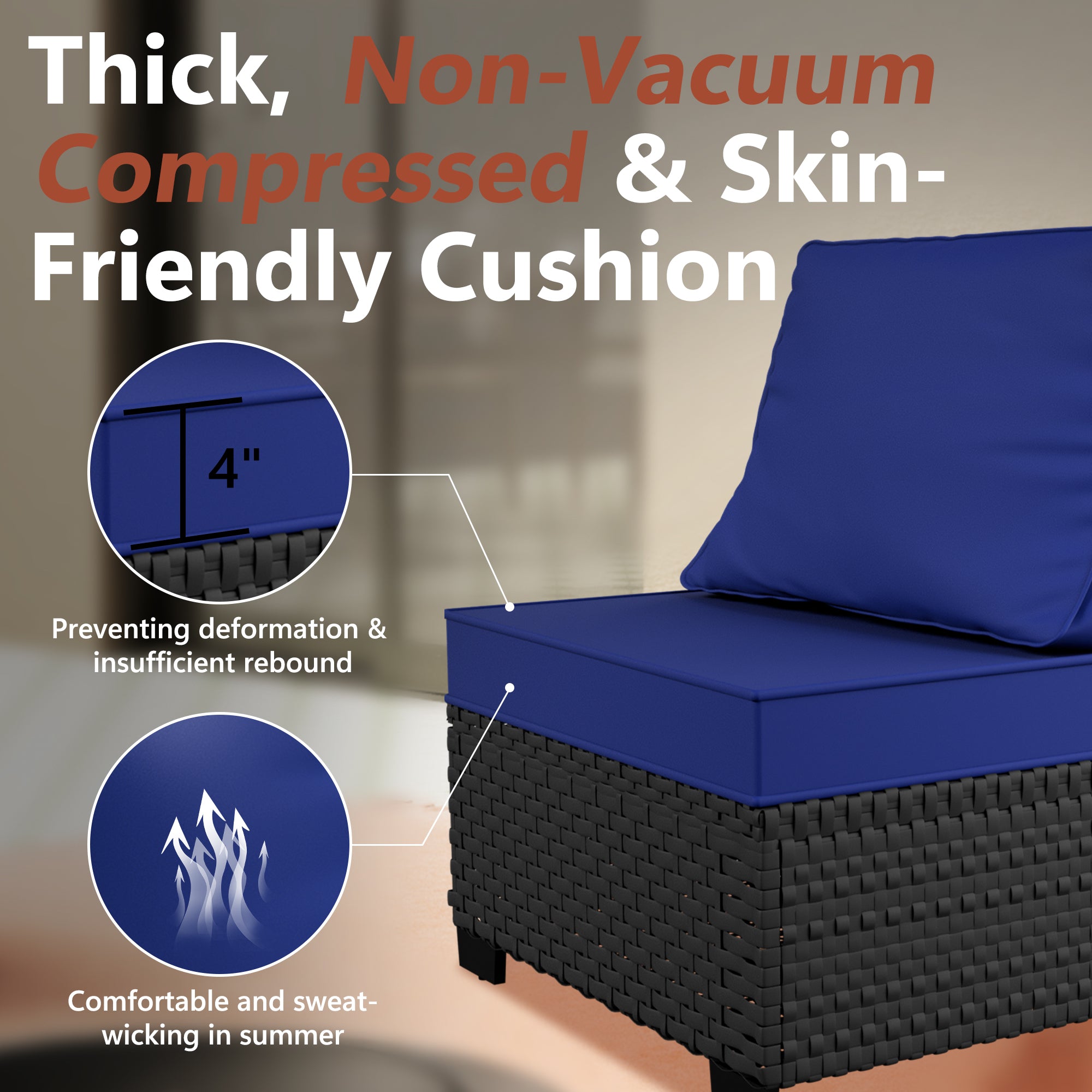 Ark Design 12-Piece Black Wicker Outdoor Patio Conversation Sectional Seating Set with Coffee Tables, Navy Blue Cushions with Sofa Protection Cover Option