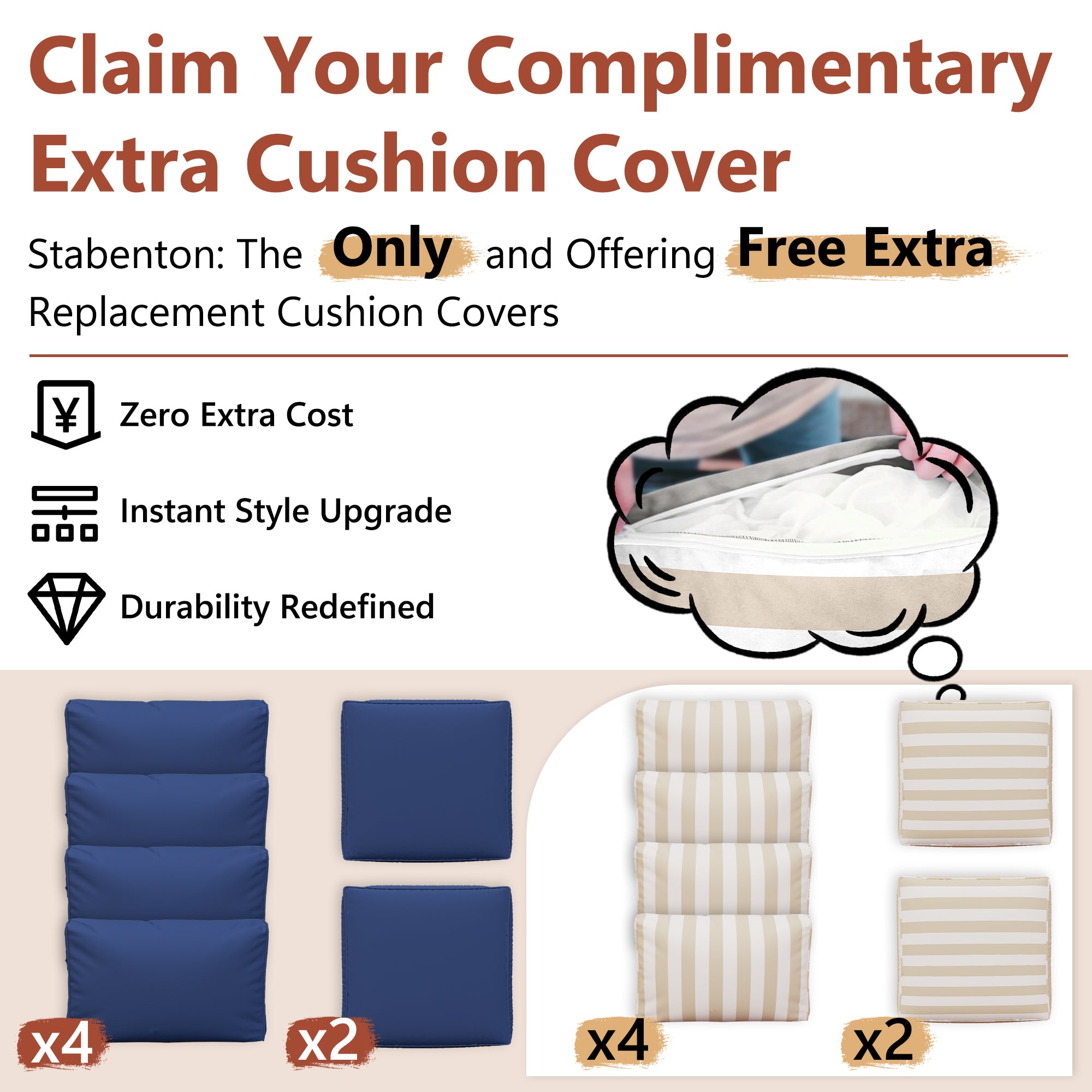 Ark Design 3-Piece Rattan Wicker Outdoor Patio Conversation SofaSeating Set with Coffee Table, Stripe Brown Cushions with Sofa Protection Cover Option