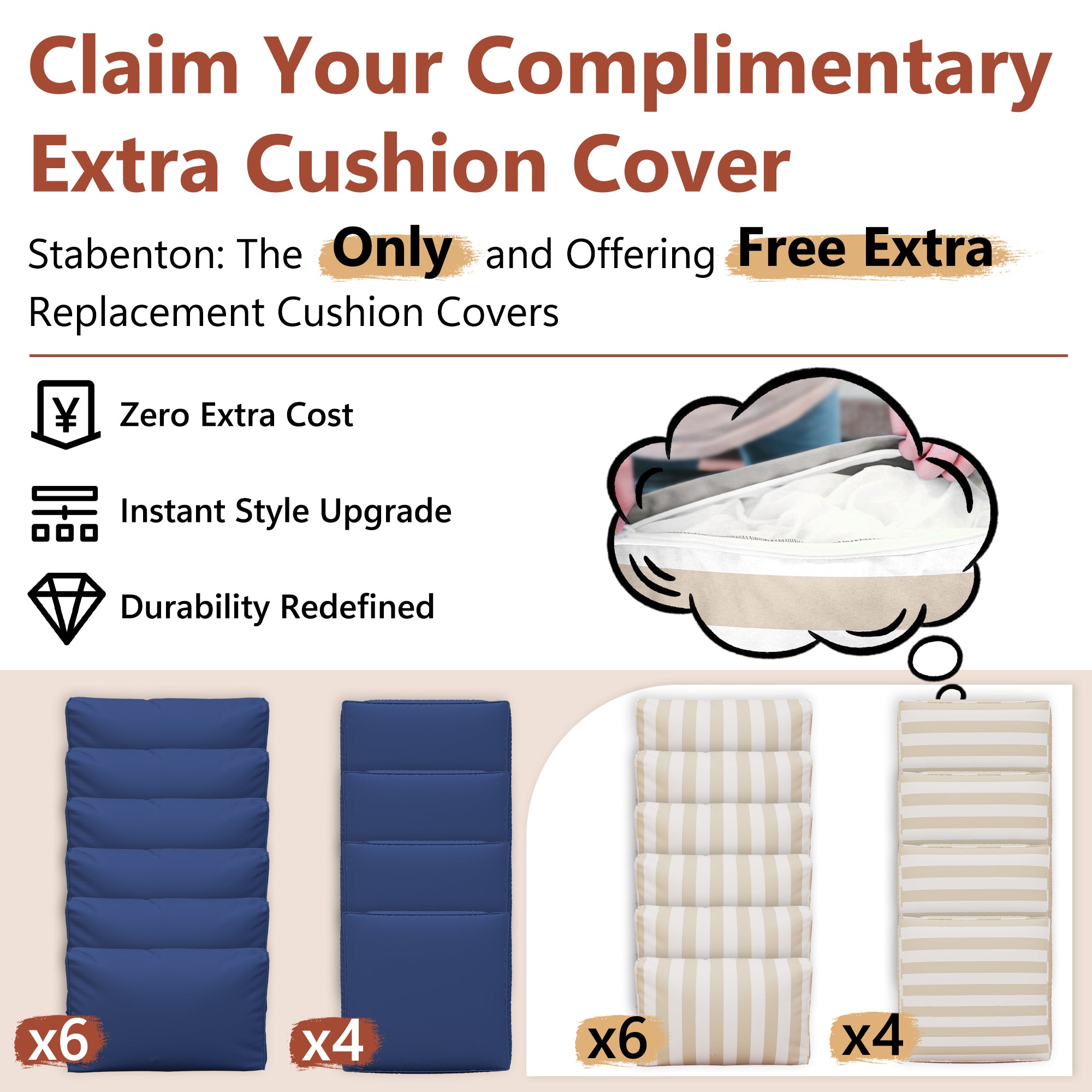 Ark Design 5-Piece Rattan Wicker Outdoor Patio Conversation SofaSeating Set with Coffee Table, Stripe Brown Cushions with Sofa Protection Cover Option