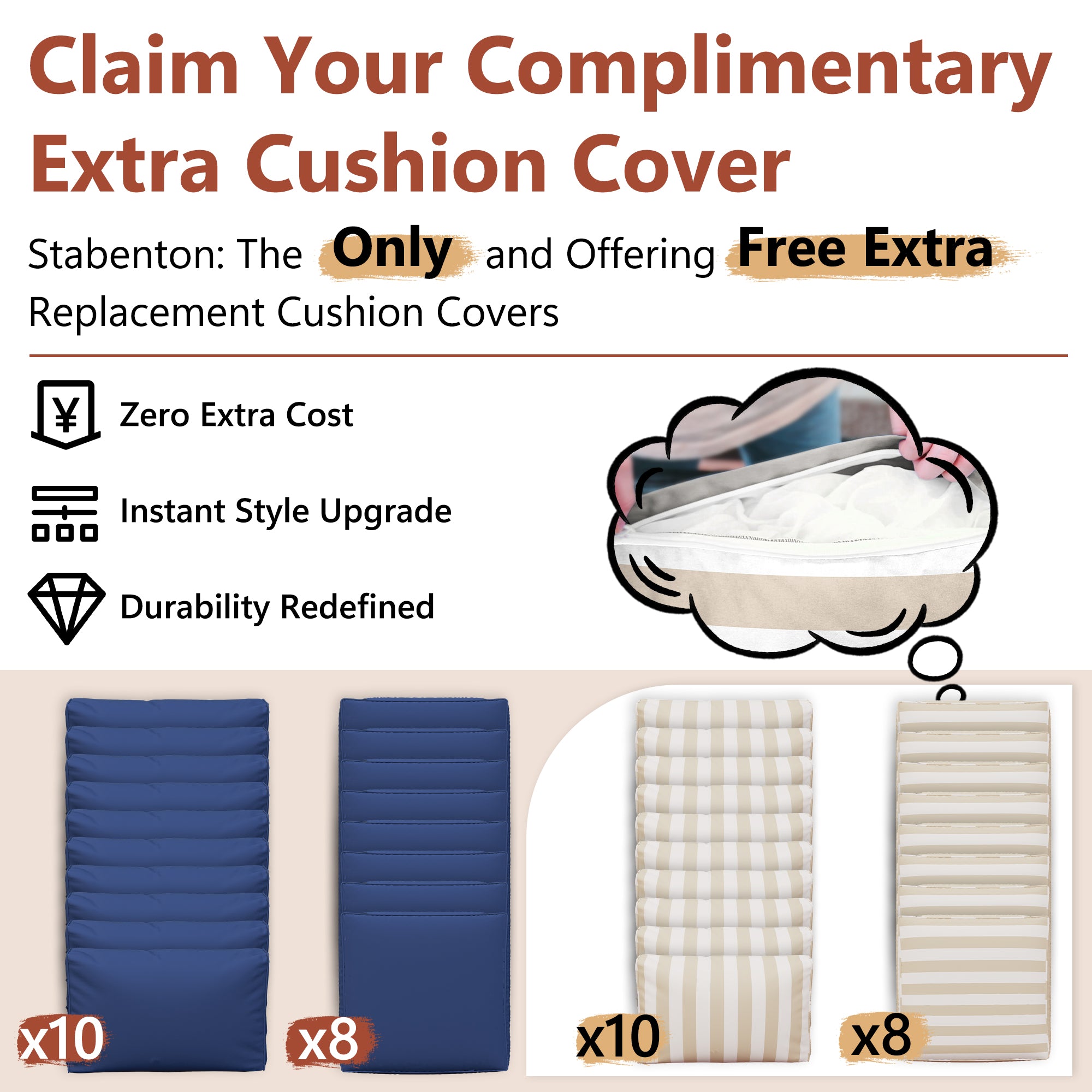 Ark Design 9-Piece Rattan Wicker Outdoor Patio Conversation SofaSeating Set with Coffee Table, Stripe Brown Cushions with Sofa Protection Cover Option