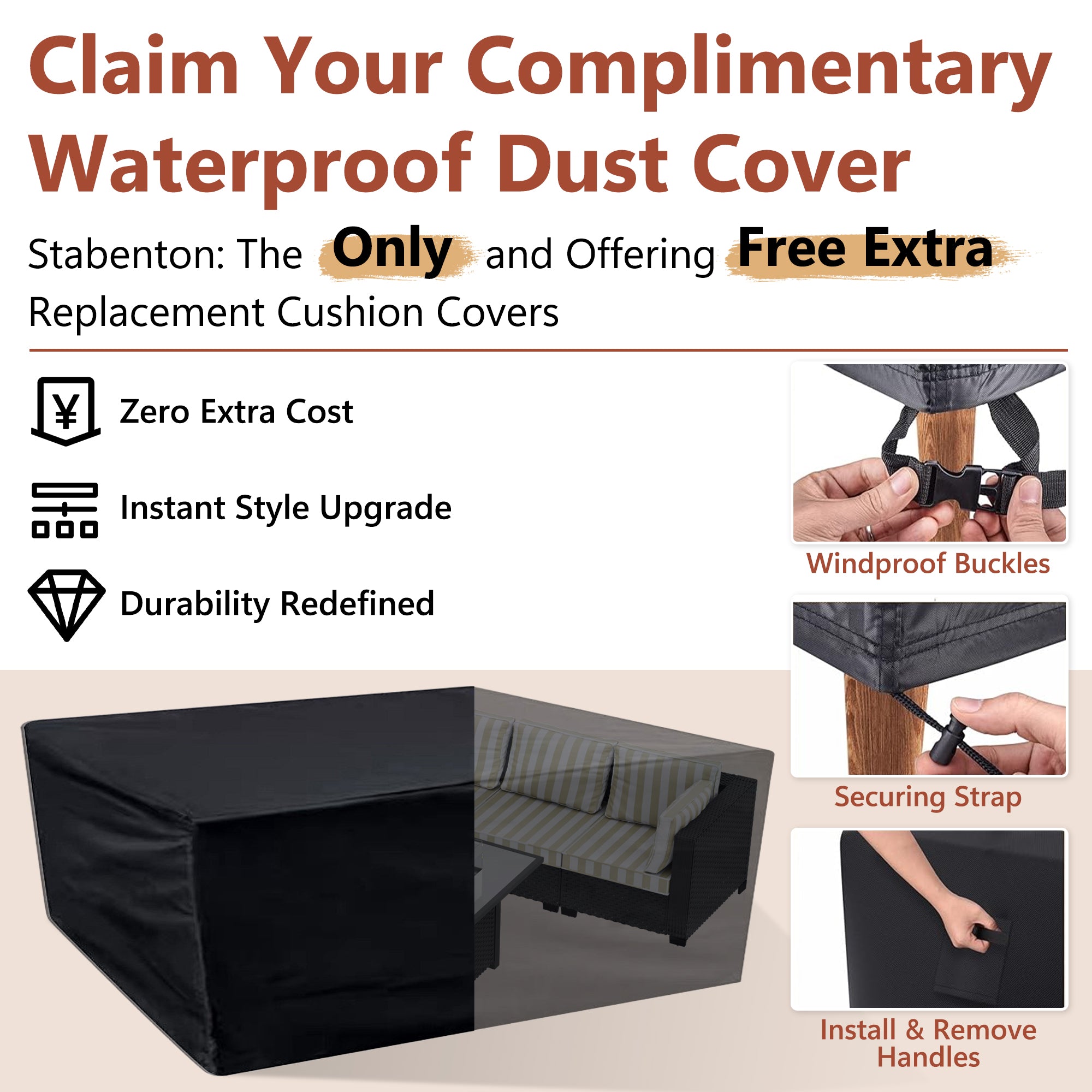 Ark Design 2-Piece Rattan Wicker Outdoor Patio Conversation SofaSeating Set, Stripe Brown Cushions with Sofa Protection Cover Option