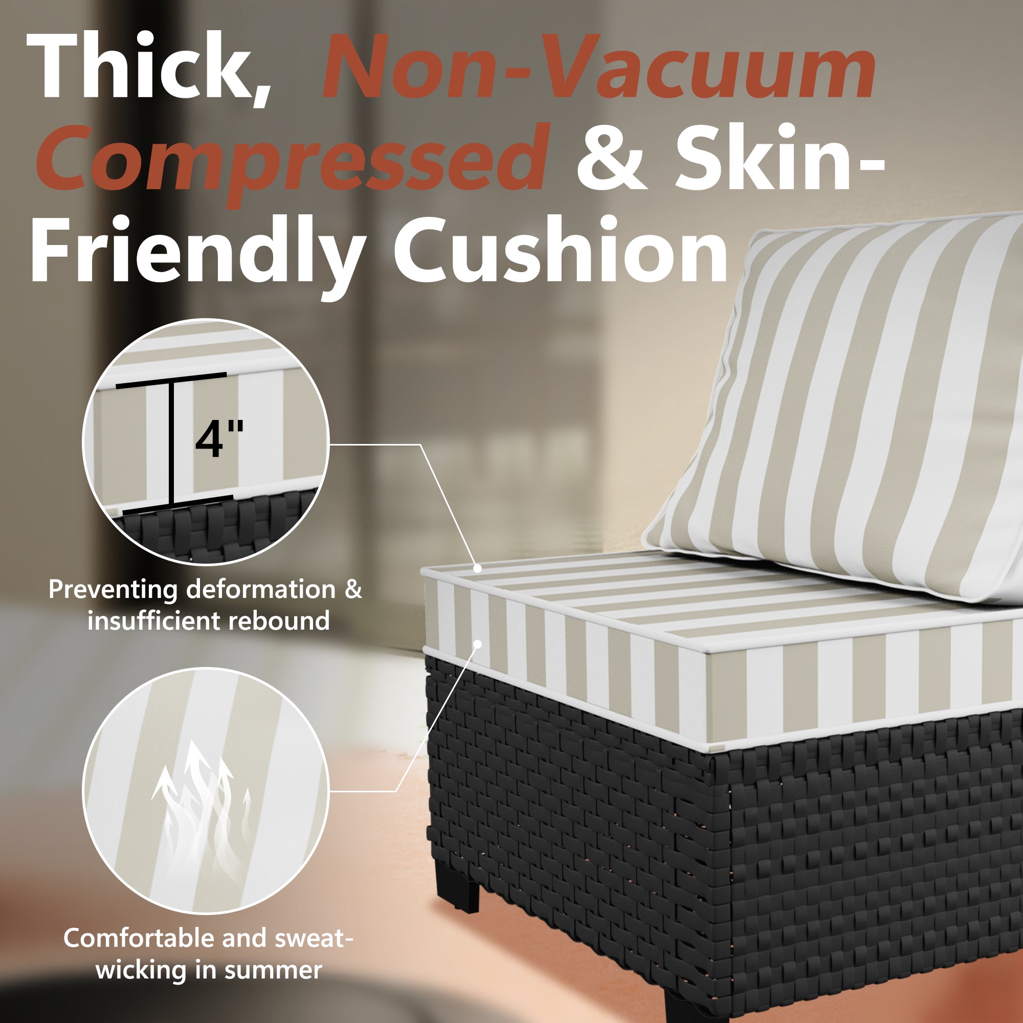 Ark Design 2-Piece Rattan Wicker Outdoor Patio Conversation SofaSeating Set, Stripe Brown Cushions with Sofa Protection Cover Option