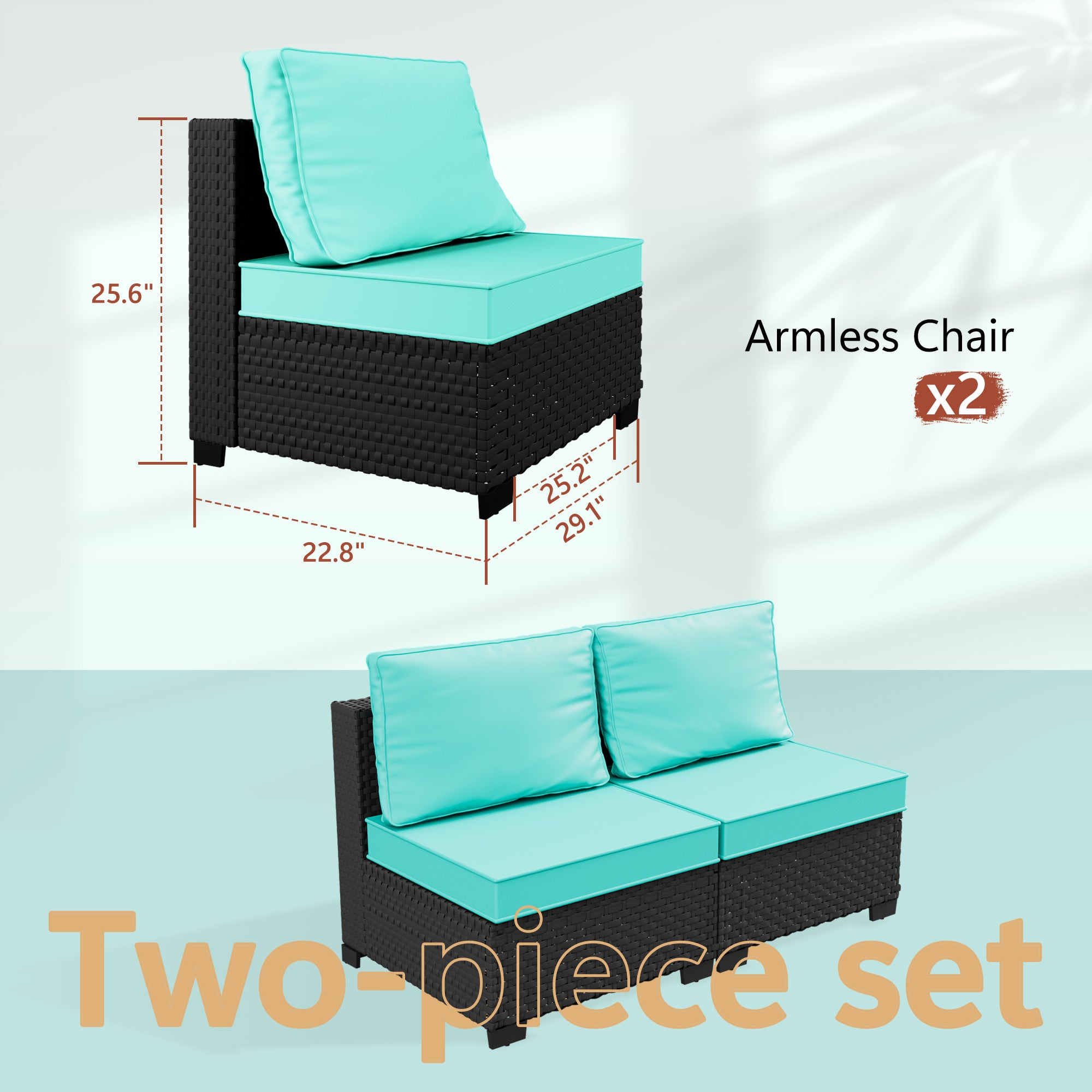 Ark Design 2-Piece Rattan Wicker Outdoor Patio Conversation SofaSeating Set, Green Cushions with Sofa Protection Cover Option