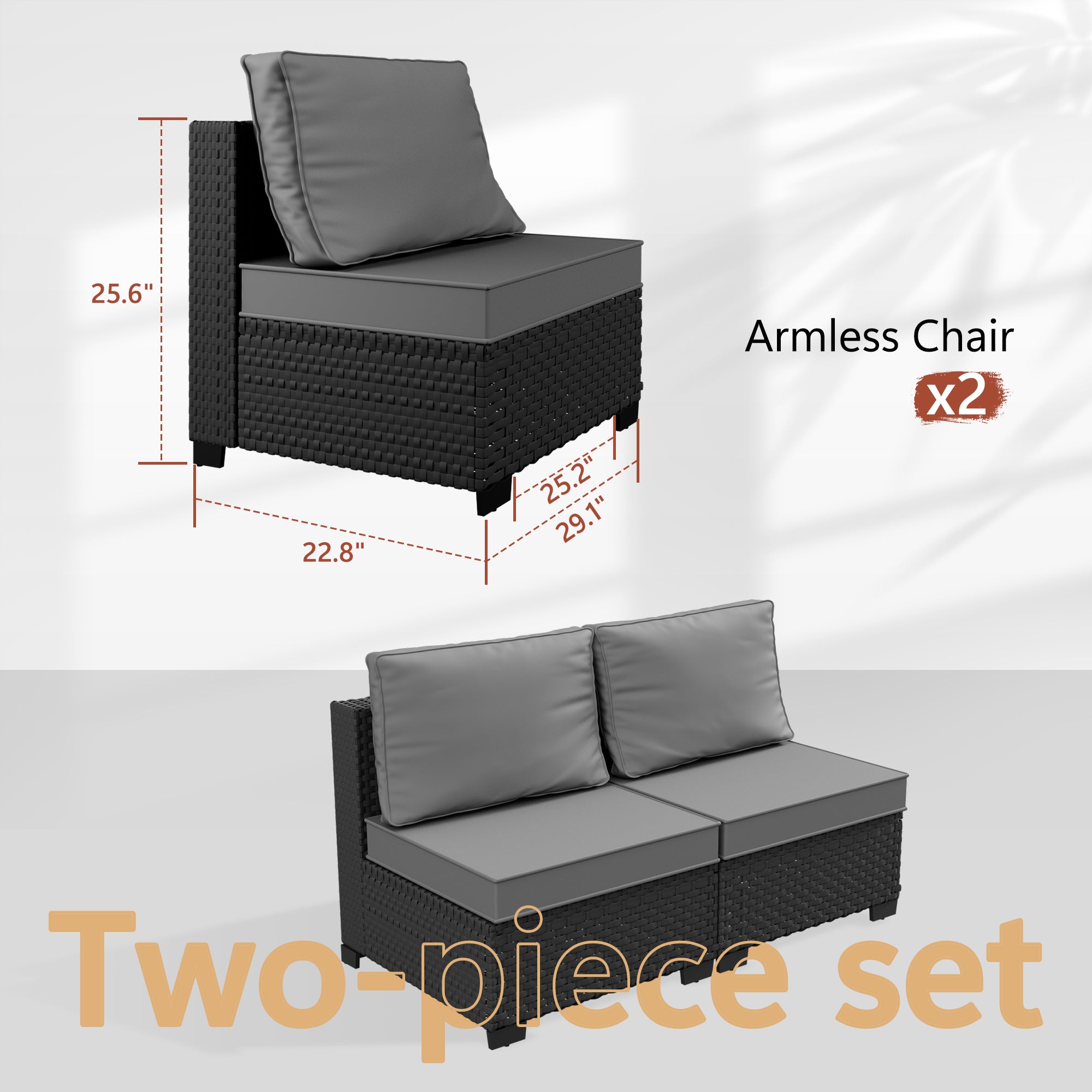 Ark Design 2-Piece Black Wicker Outdoor Patio Conversation Sectional Seating Set, Gray Cushions with Sofa Protection Cover Option