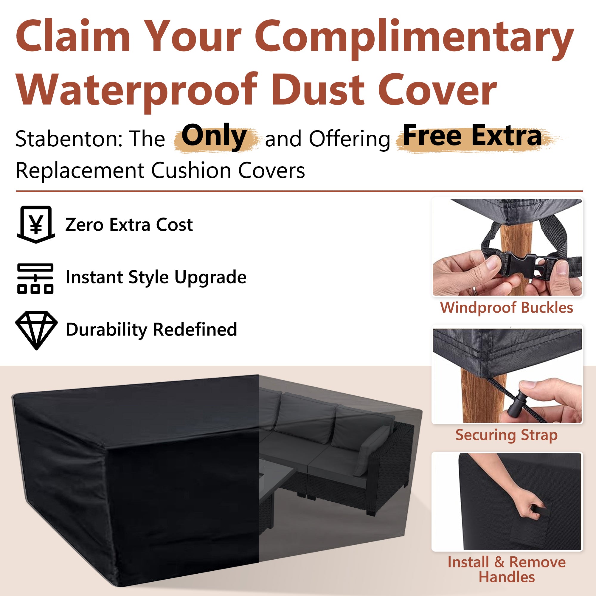 Ark Design 3-Piece Rattan Wicker Outdoor Patio Conversation SofaSeating Set with Coffee Table, Beige Cushions with Sofa Protection Cover Option