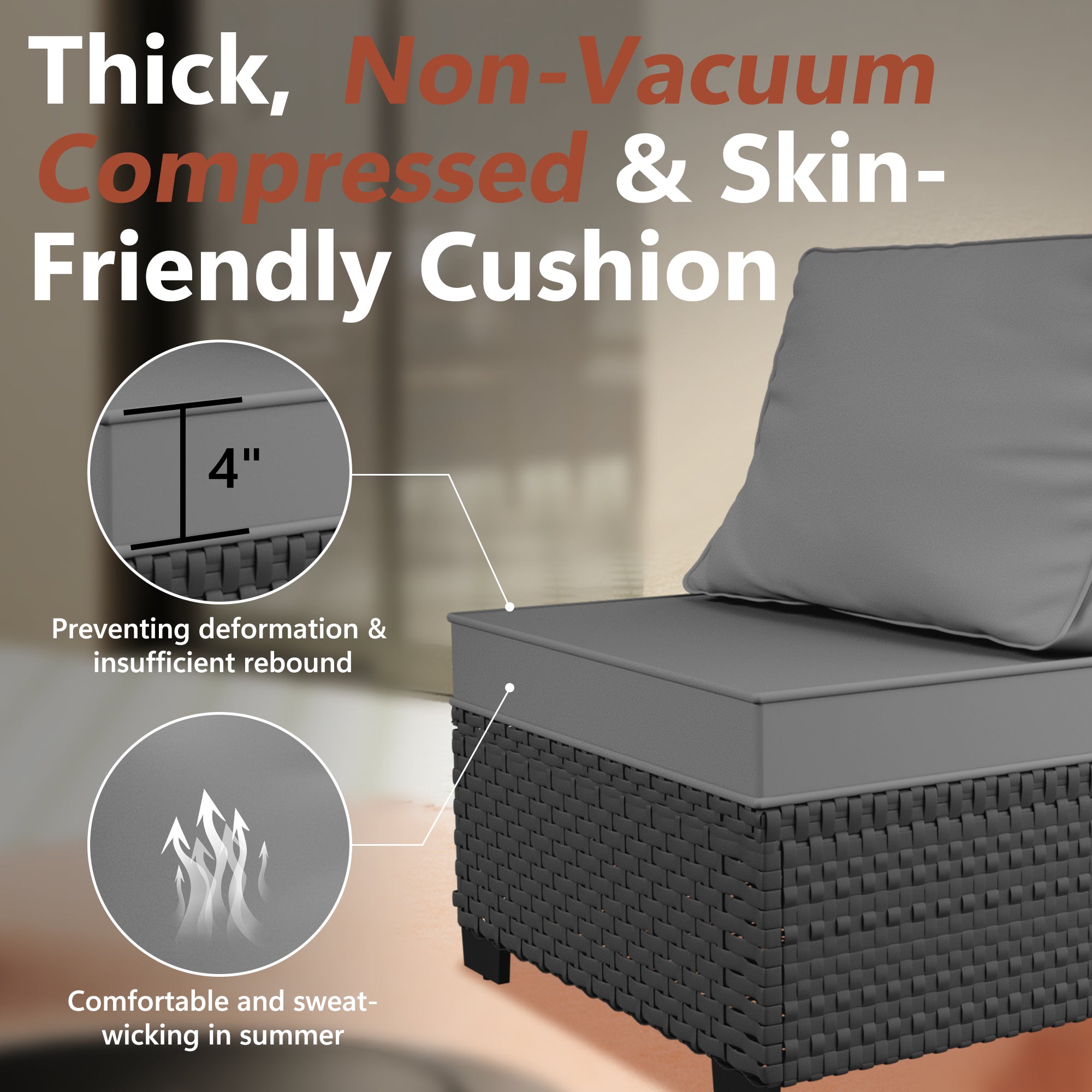 Ark Design 3-Piece Rattan Wicker Outdoor Patio Conversation SofaSeating Set with Coffee Table, Beige Cushions with Sofa Protection Cover Option