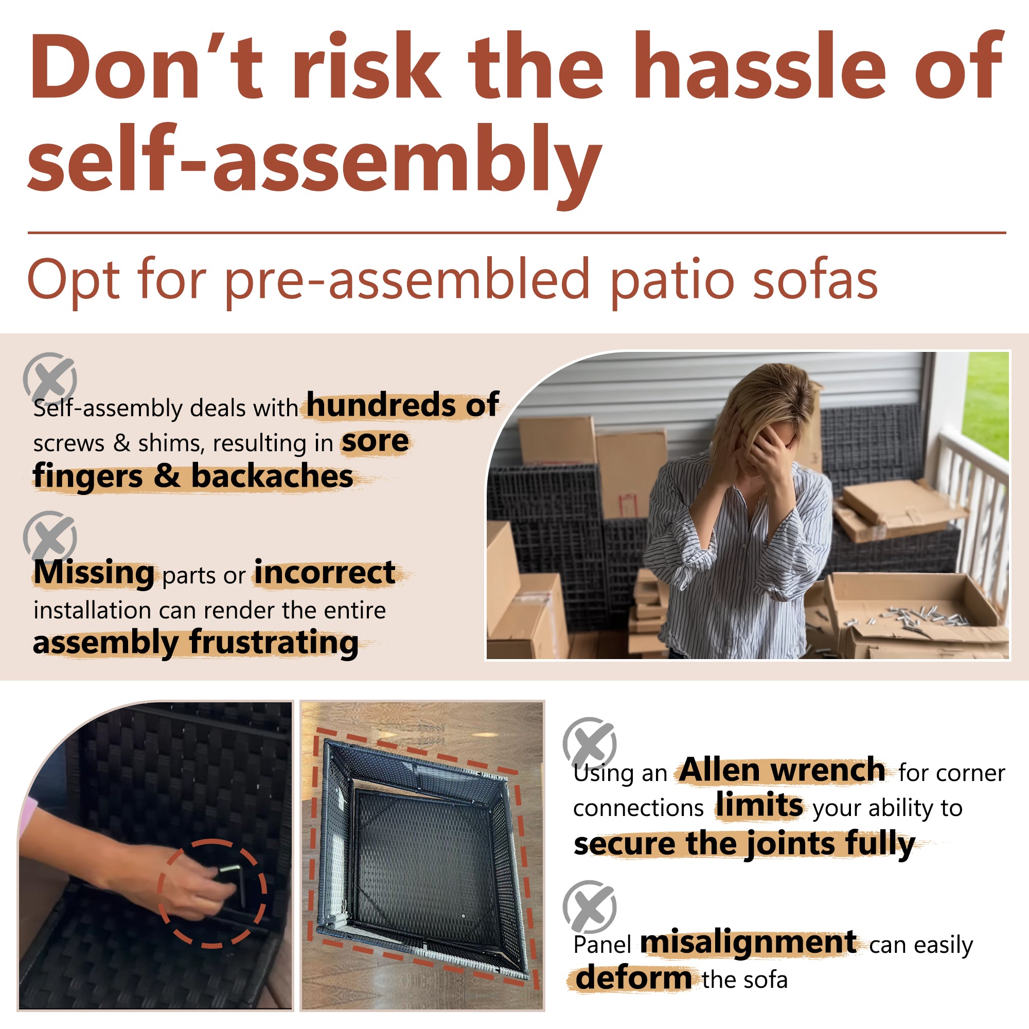 Ark Design 3-Piece Rattan Wicker Outdoor Patio Conversation SofaSeating Set with Coffee Table, Beige Cushions with Sofa Protection Cover Option