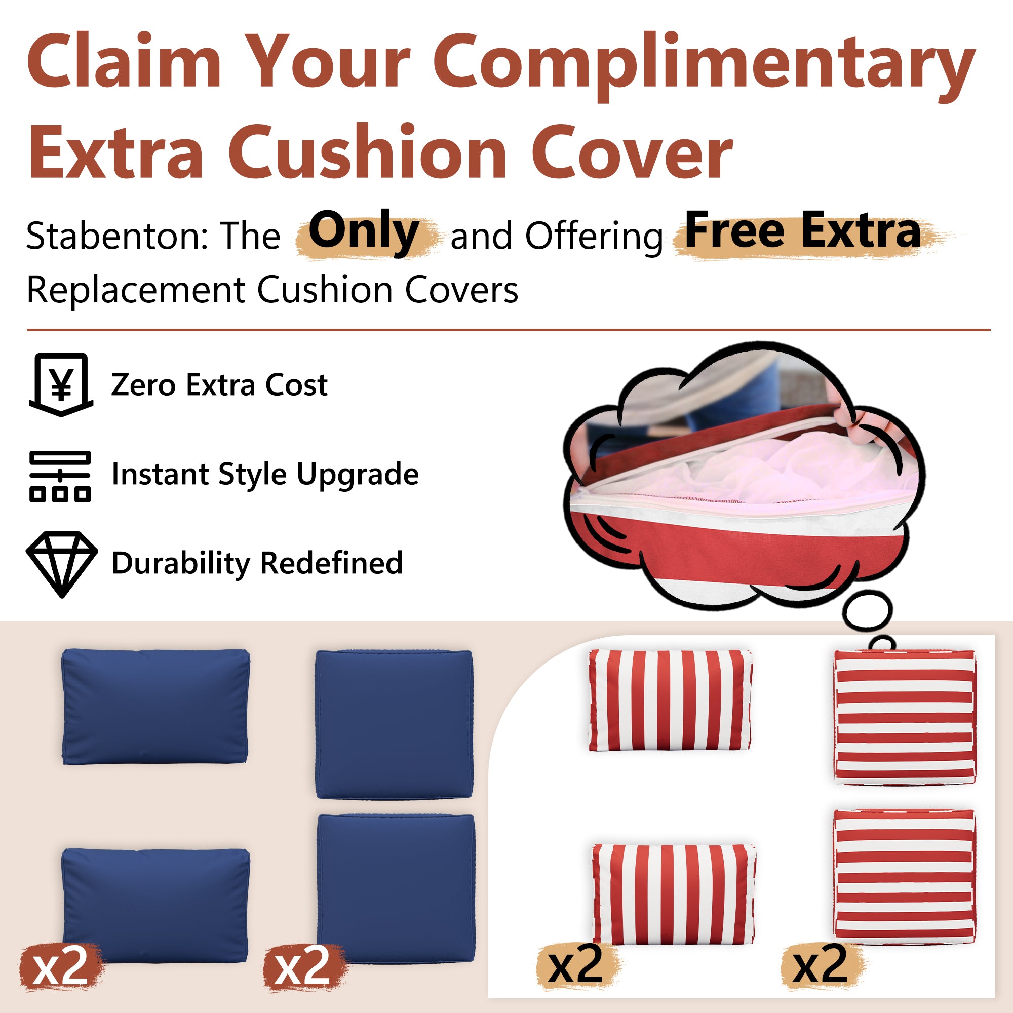 Ark Design 2-Piece Rattan Wicker Outdoor Patio Conversation SofaSeating Set, Stripe Red Cushions with Sofa Protection Cover Option