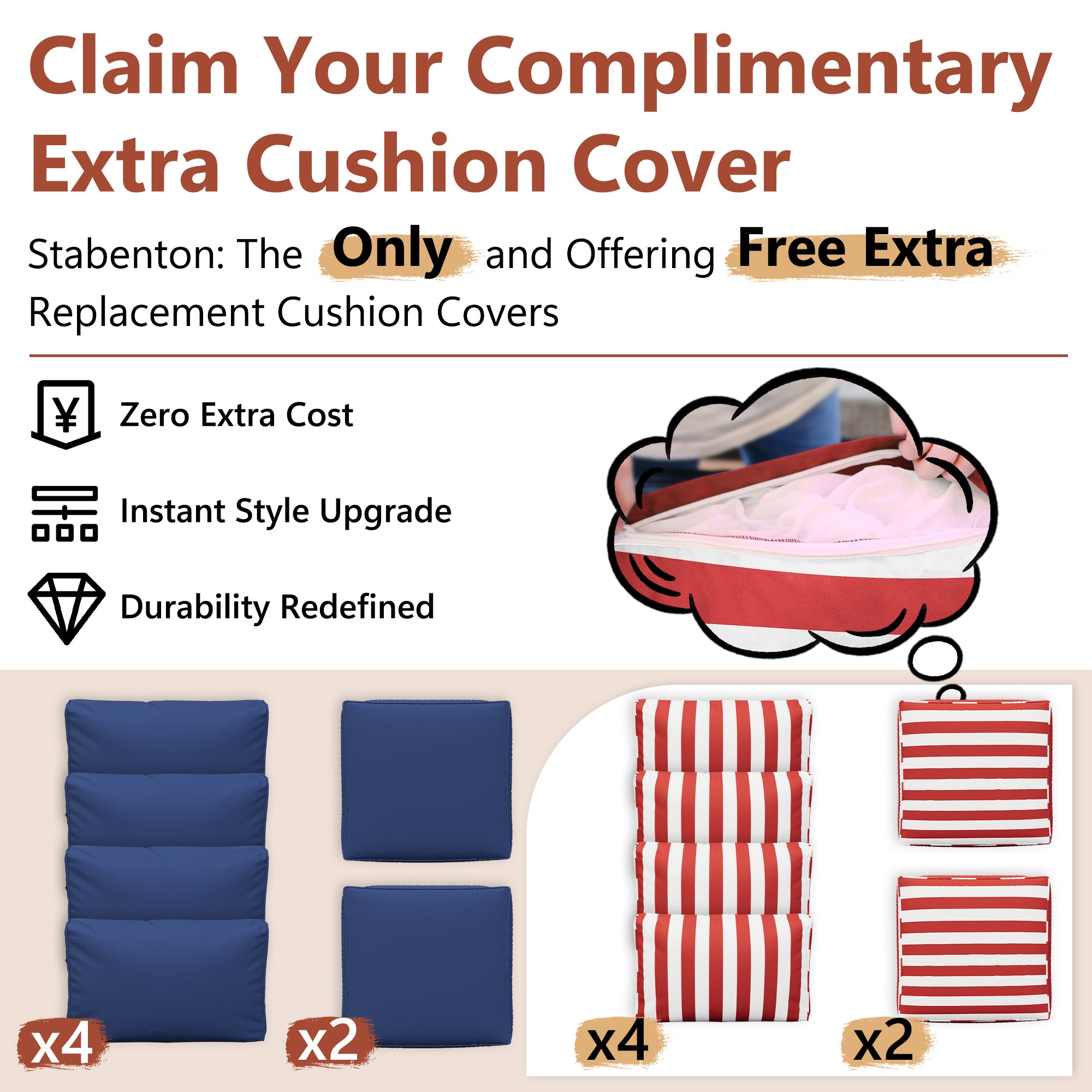 Ark Design 3-Piece Rattan Wicker Outdoor Patio Conversation SofaSeating Set with Coffee Table, Stripe Red Cushions with Sofa Protection Cover Option