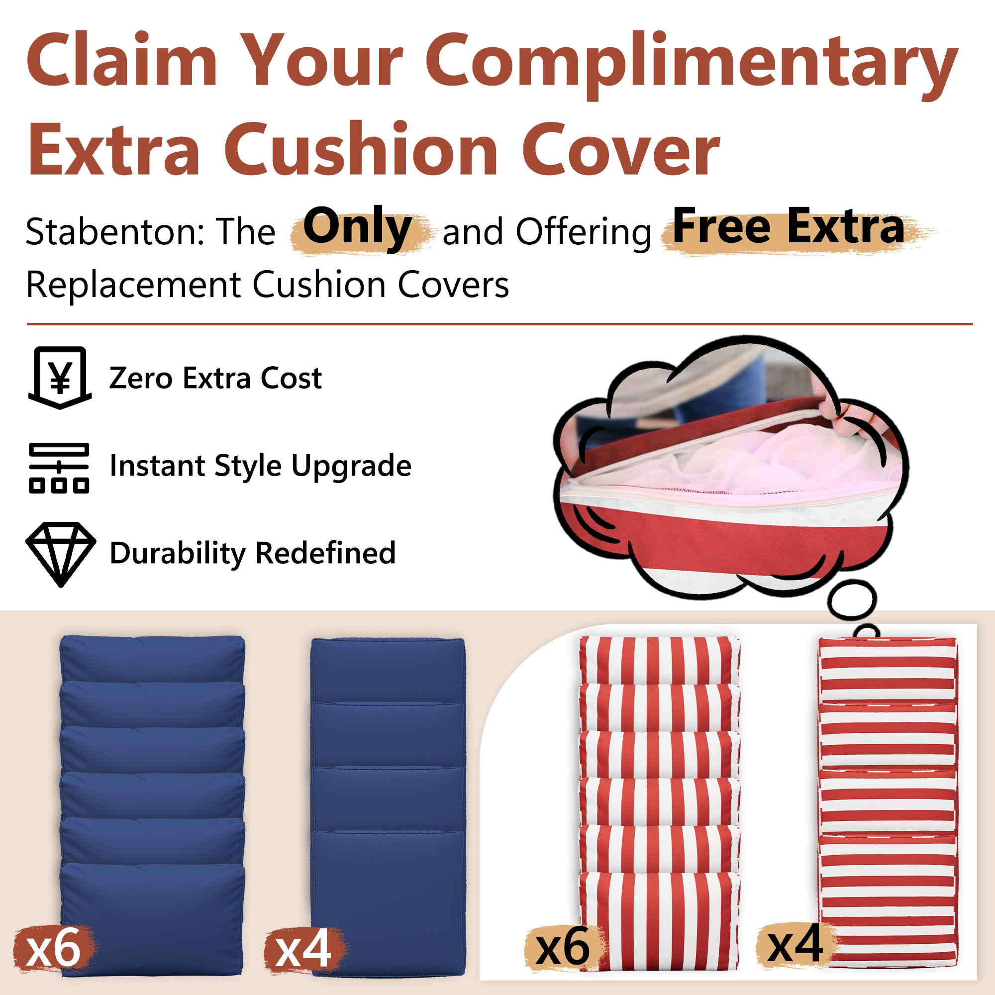 Ark Design 5-Piece Rattan Wicker Outdoor Patio Conversation SofaSeating Set with Coffee Table, Stripe Red Cushions with Sofa Protection Cover Option