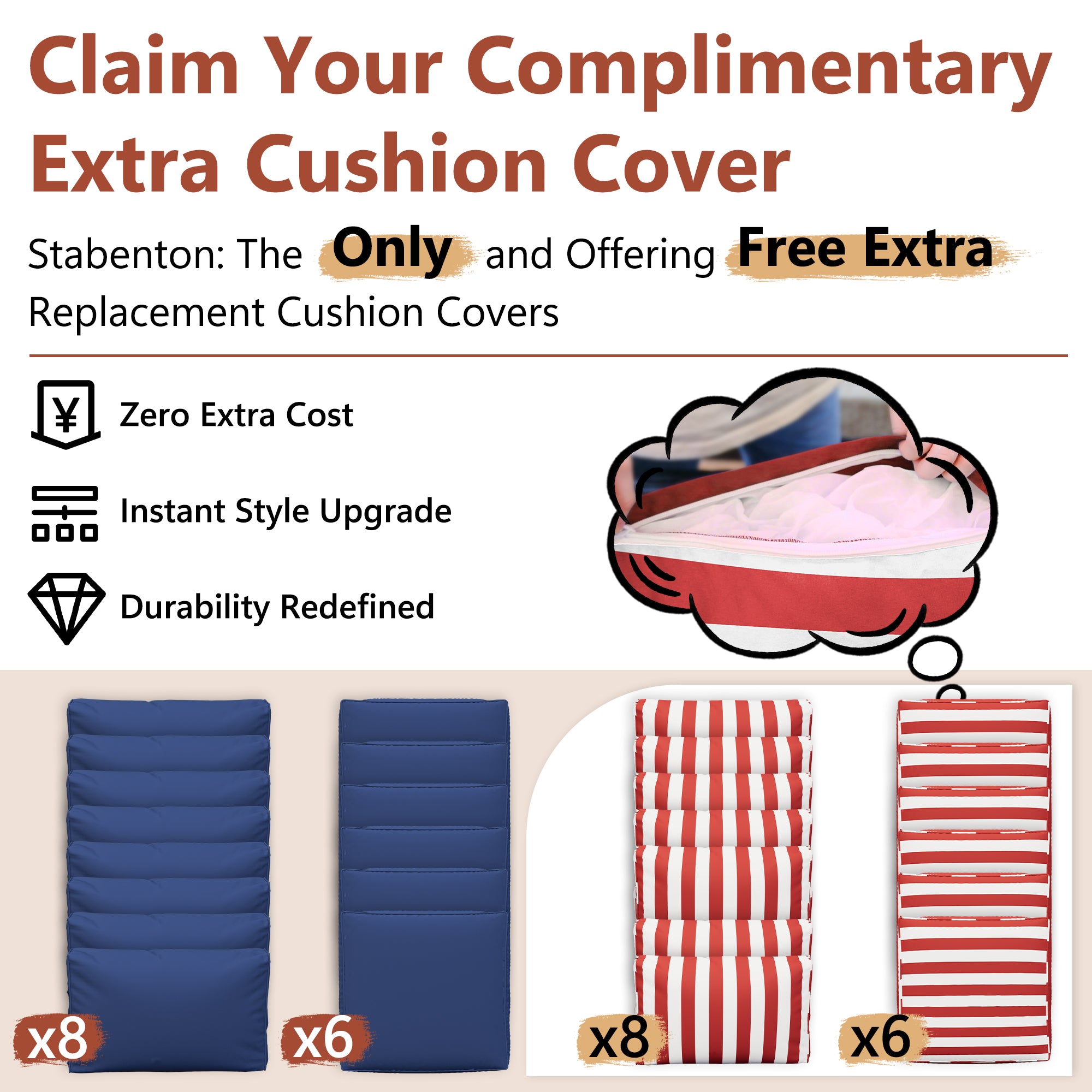 Ark Design 7-Piece Rattan Wicker Outdoor Patio Conversation SofaSeating Set with Coffee Table, Stripe Red Cushions with Sofa Protection Cover Option