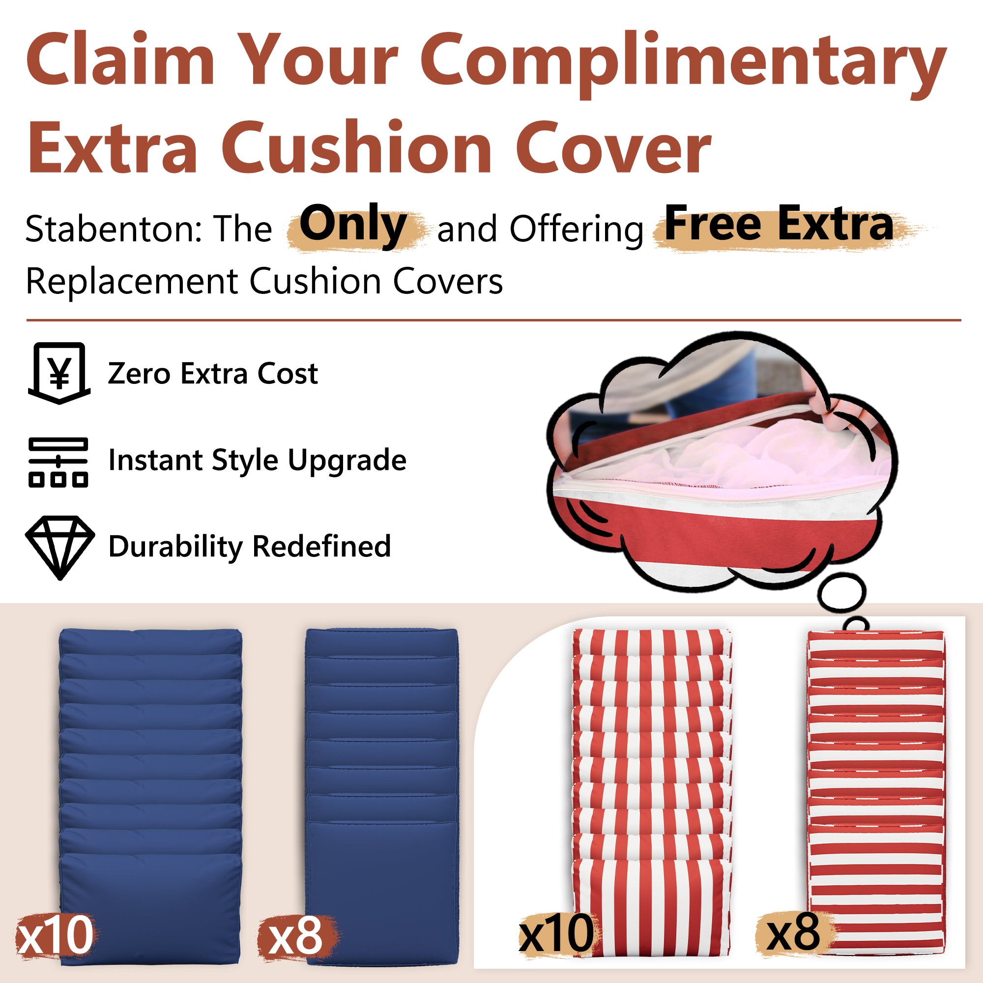 Ark Design 9-Piece Rattan Wicker Outdoor Patio Conversation SofaSeating Set with Coffee Table, Stripe Red Cushions with Sofa Protection Cover Option