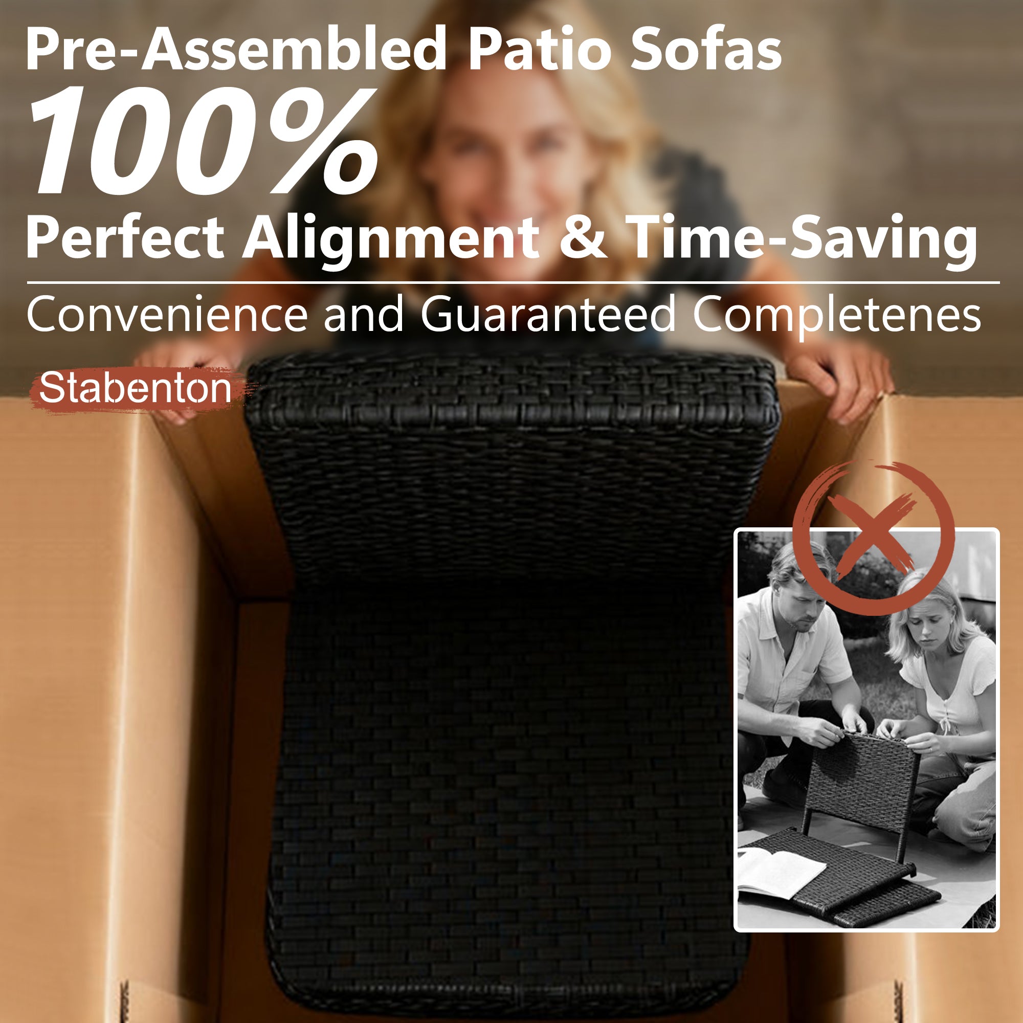 Ark Design 3-Piece Rattan Wicker Outdoor Patio Conversation SofaSeating Set with Coffee Table, Beige Cushions with Sofa Protection Cover Option