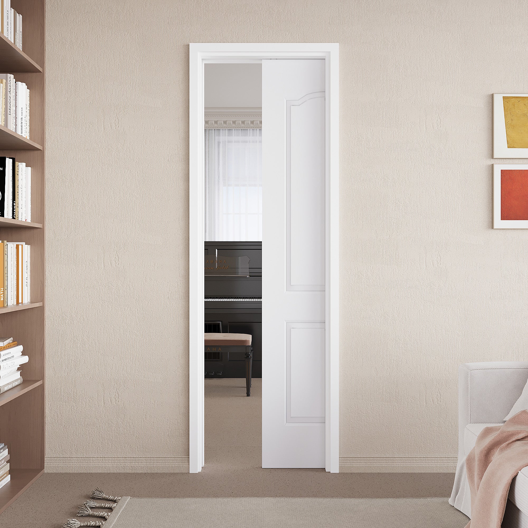 Ark Design Molded Arch Top 2 lite Panel Pocket Door with Hardware Kit & Soft Close & Frame, Solid Core MDF Wood & Paint-grade Finished, White