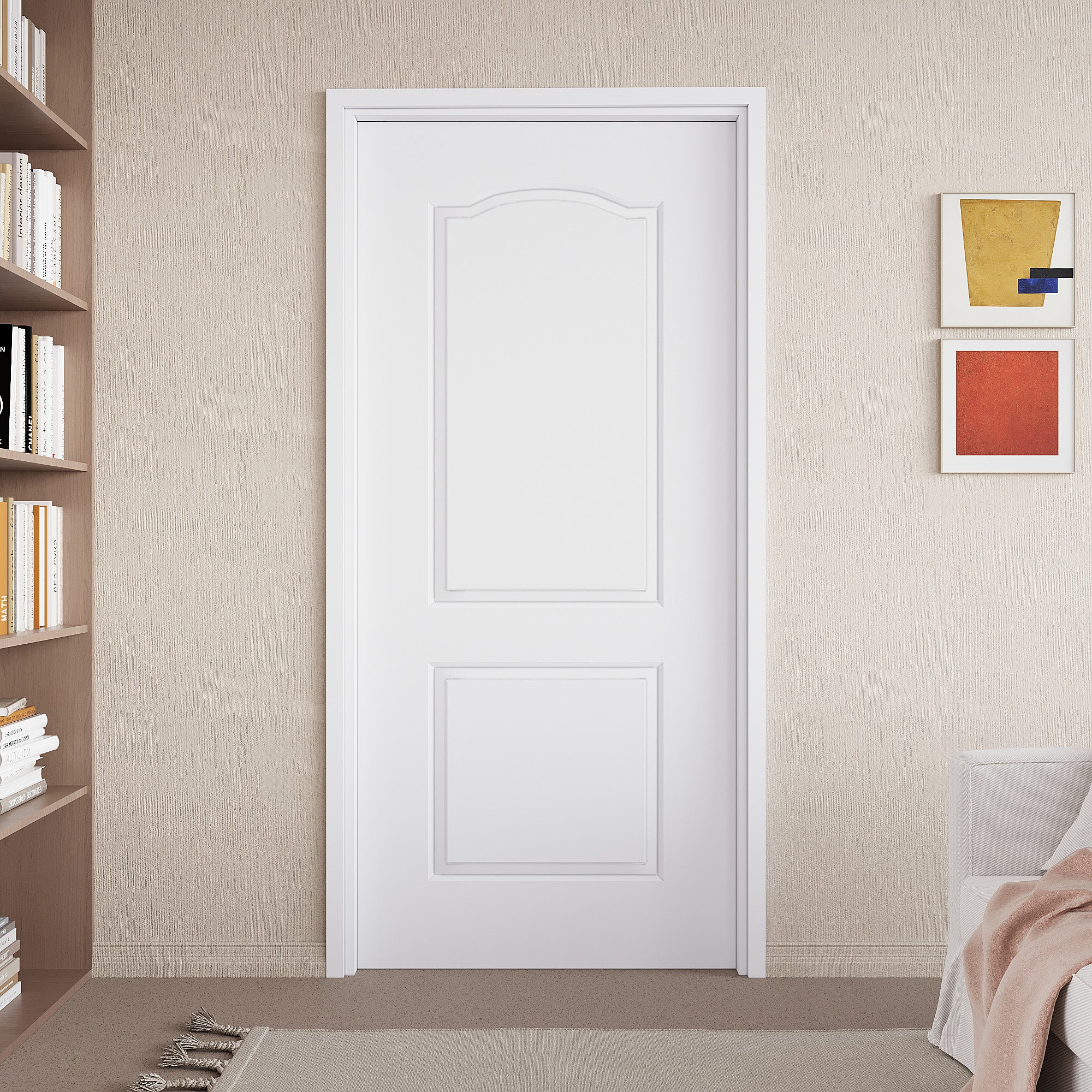 Ark Design Molded Arch Top 2 lite Panel Pocket Door with Hardware Kit & Soft Close & Frame, Solid Core MDF Wood & Paint-grade Finished, White