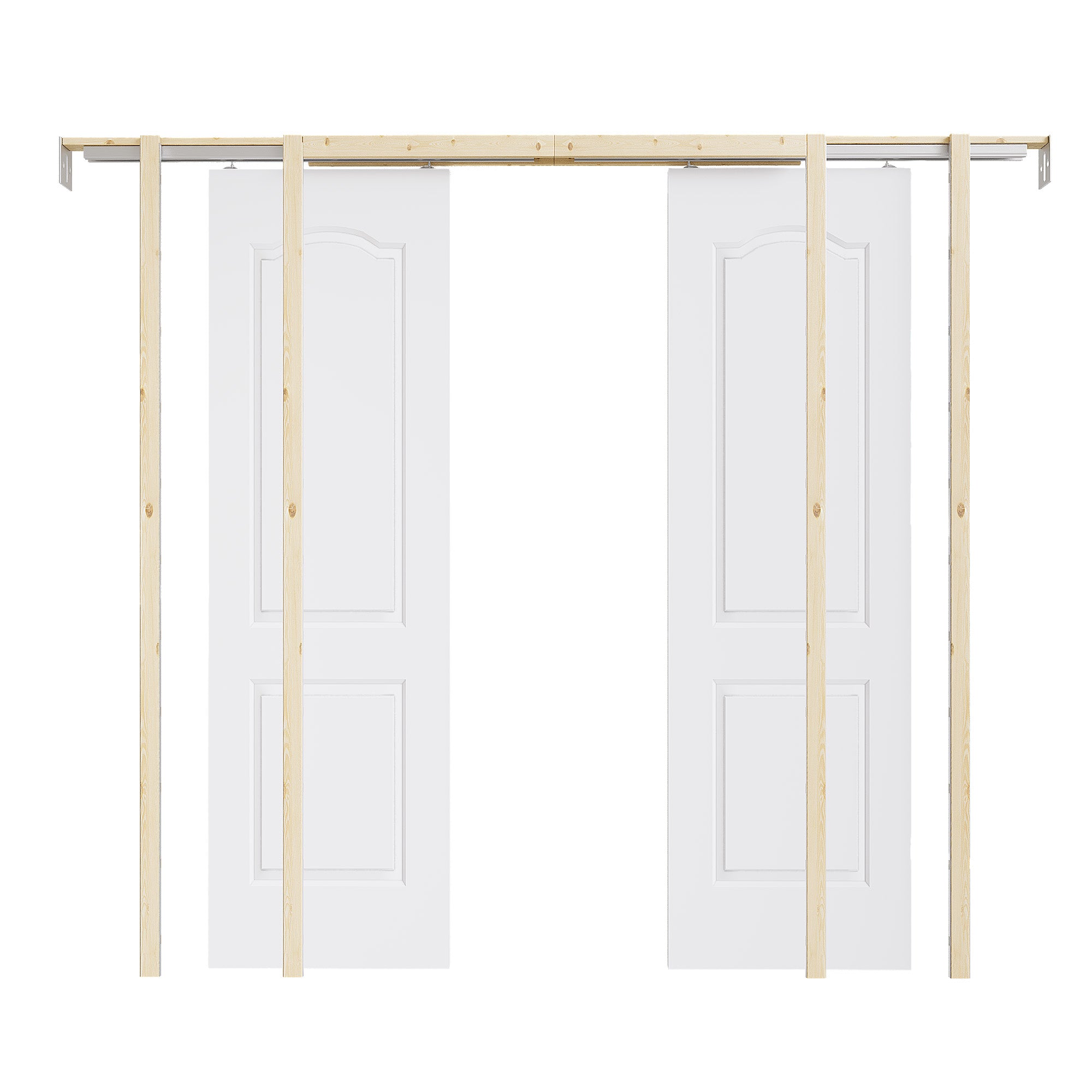 Ark Design Molded Arch Top 2 lite Panel Pocket Door with Hardware Kit & Soft Close & Frame, Solid Core MDF Wood & Paint-grade Finished, White