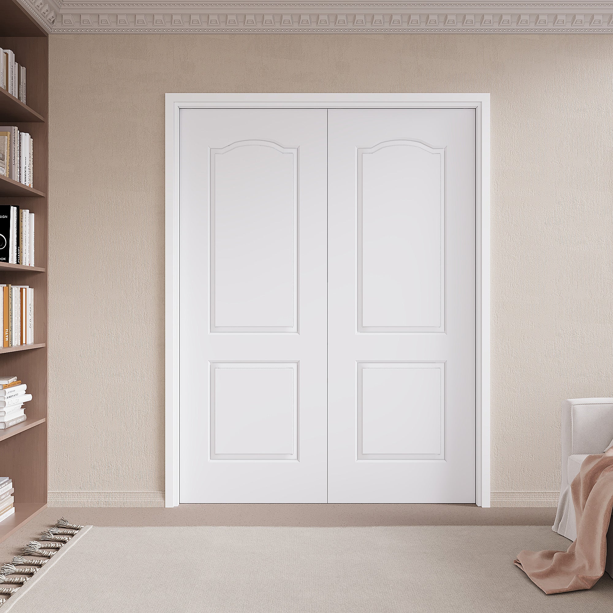 Ark Design Molded Arch Top 2 lite Panel Pocket Door with Hardware Kit & Soft Close & Frame, Solid Core MDF Wood & Paint-grade Finished, White