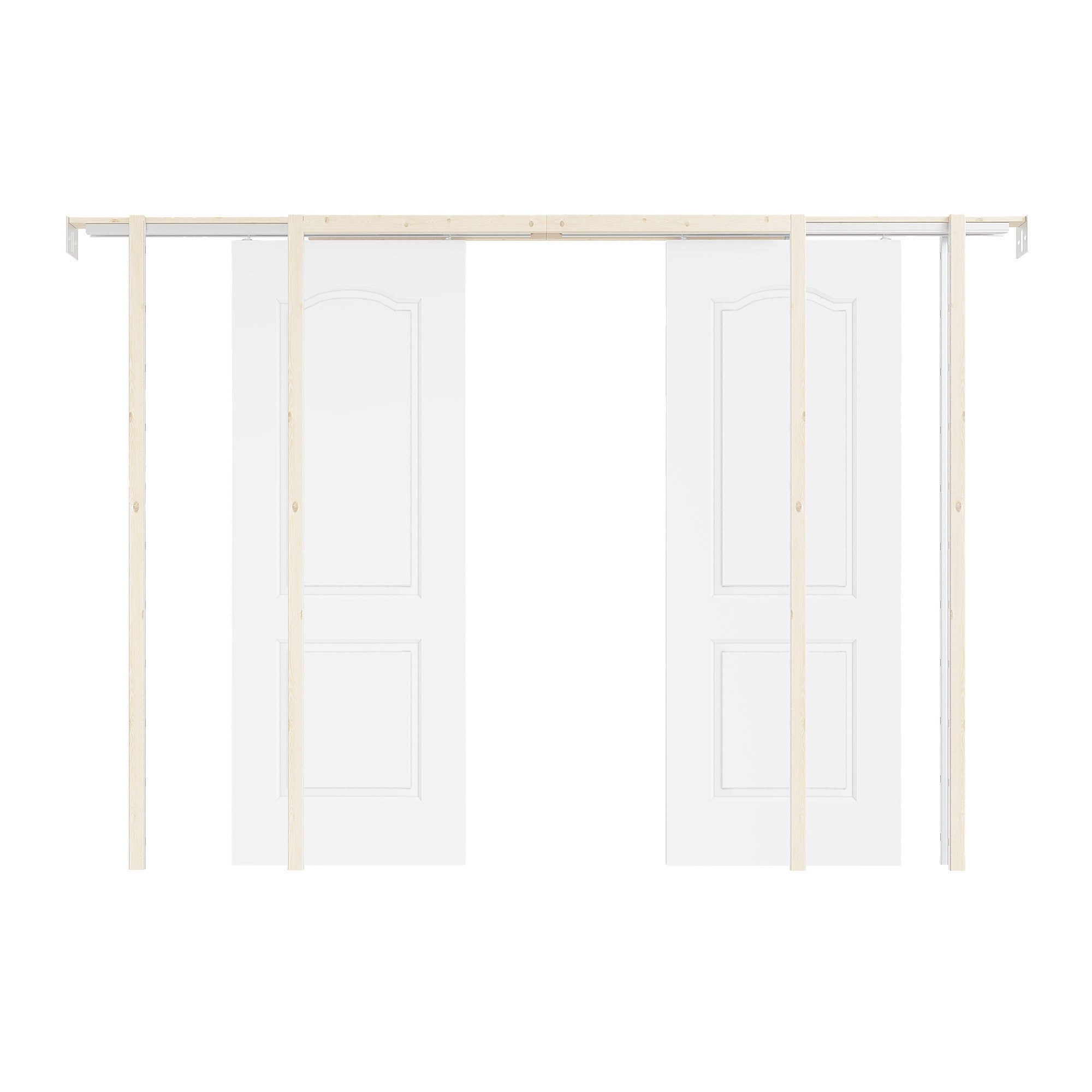 Ark Design Molded Arch Top 2 lite Panel Pocket Door with Hardware Kit & Soft Close & Frame, Solid Core MDF Wood & Paint-grade Finished, White