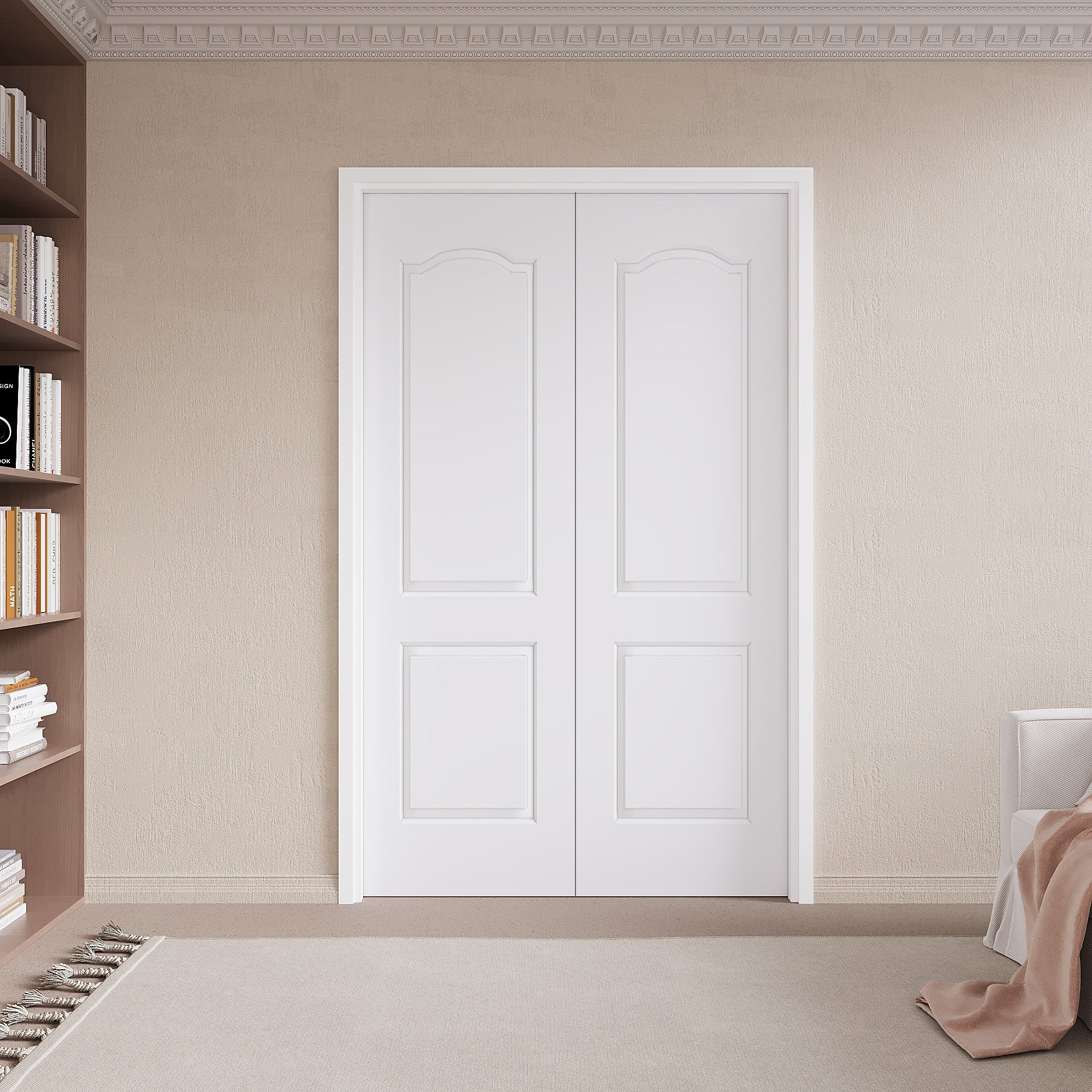 Ark Design Molded Arch Top 2 lite Panel Pocket Door with Hardware Kit & Soft Close & Frame, Solid Core MDF Wood & Paint-grade Finished, White