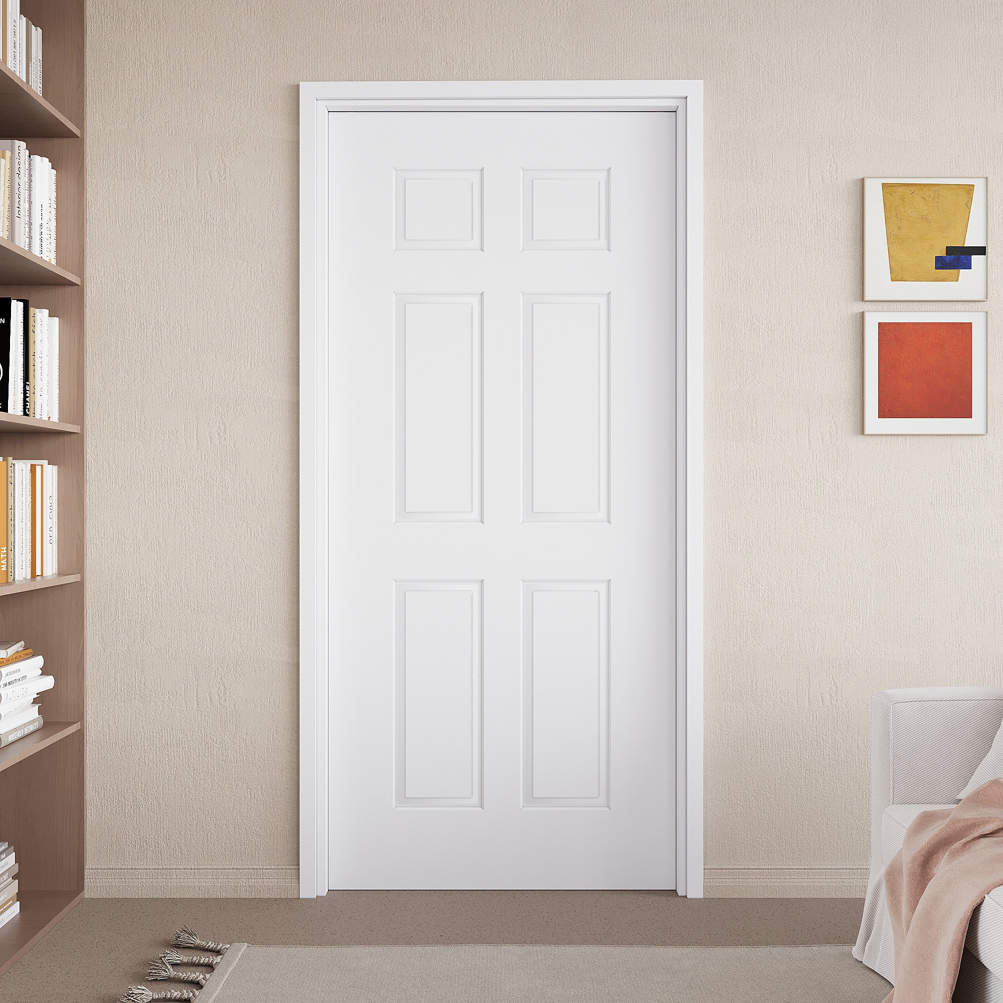 Ark Design Molded 6 Lite Panel Pocket Door with Hardware Kit & Soft Close & Frame, Solid Core MDF Wood & Paint-grade Finished, White