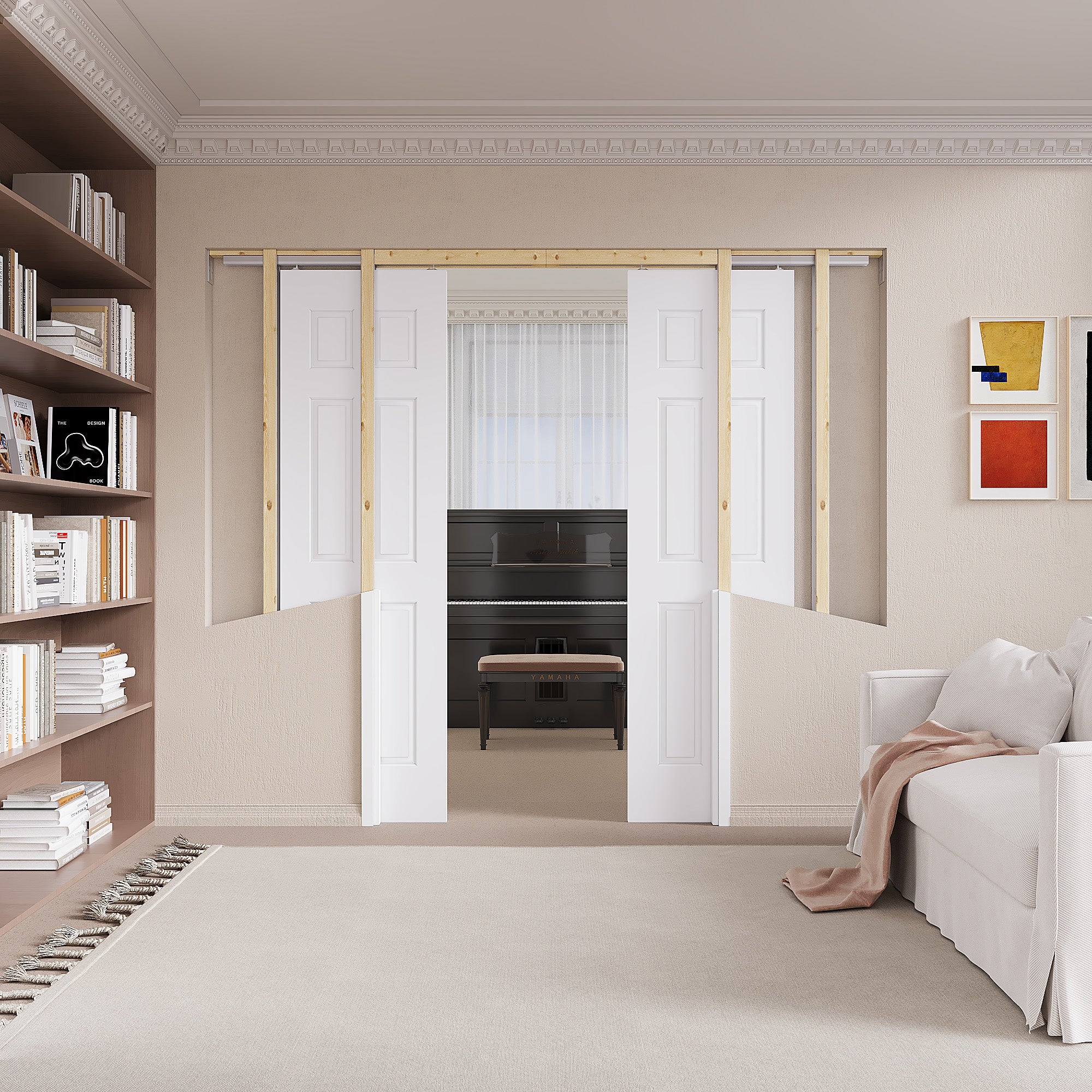 Ark Design Molded 6 Lite Panel Pocket Door with Hardware Kit & Soft Close & Frame, Solid Core MDF Wood & Paint-grade Finished, White