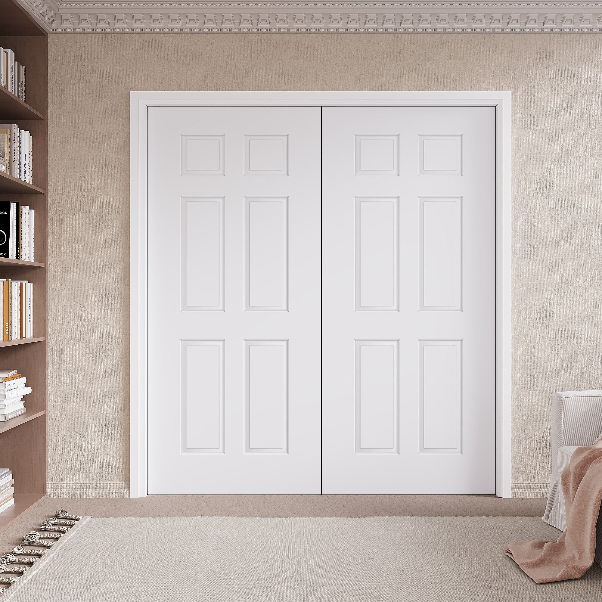 Ark Design Molded 6 Lite Panel Pocket Door with Hardware Kit & Soft Close & Frame, Solid Core MDF Wood & Paint-grade Finished, White