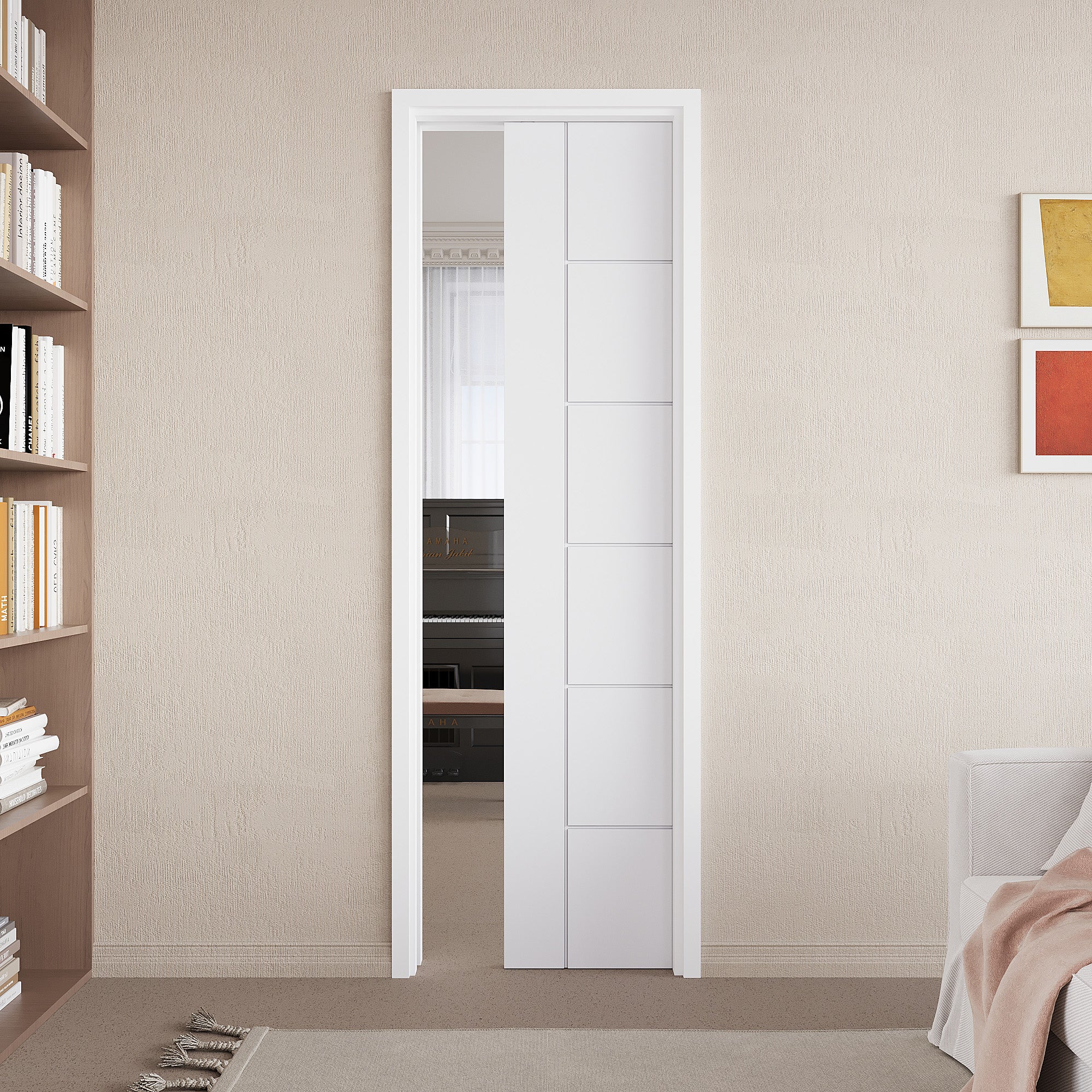 Ark Design Molded 6  Panel Modern Pocket Door with Hardware Kit & Soft Close & Frame, Solid Core MDF Wood & Paint-grade Finished, White