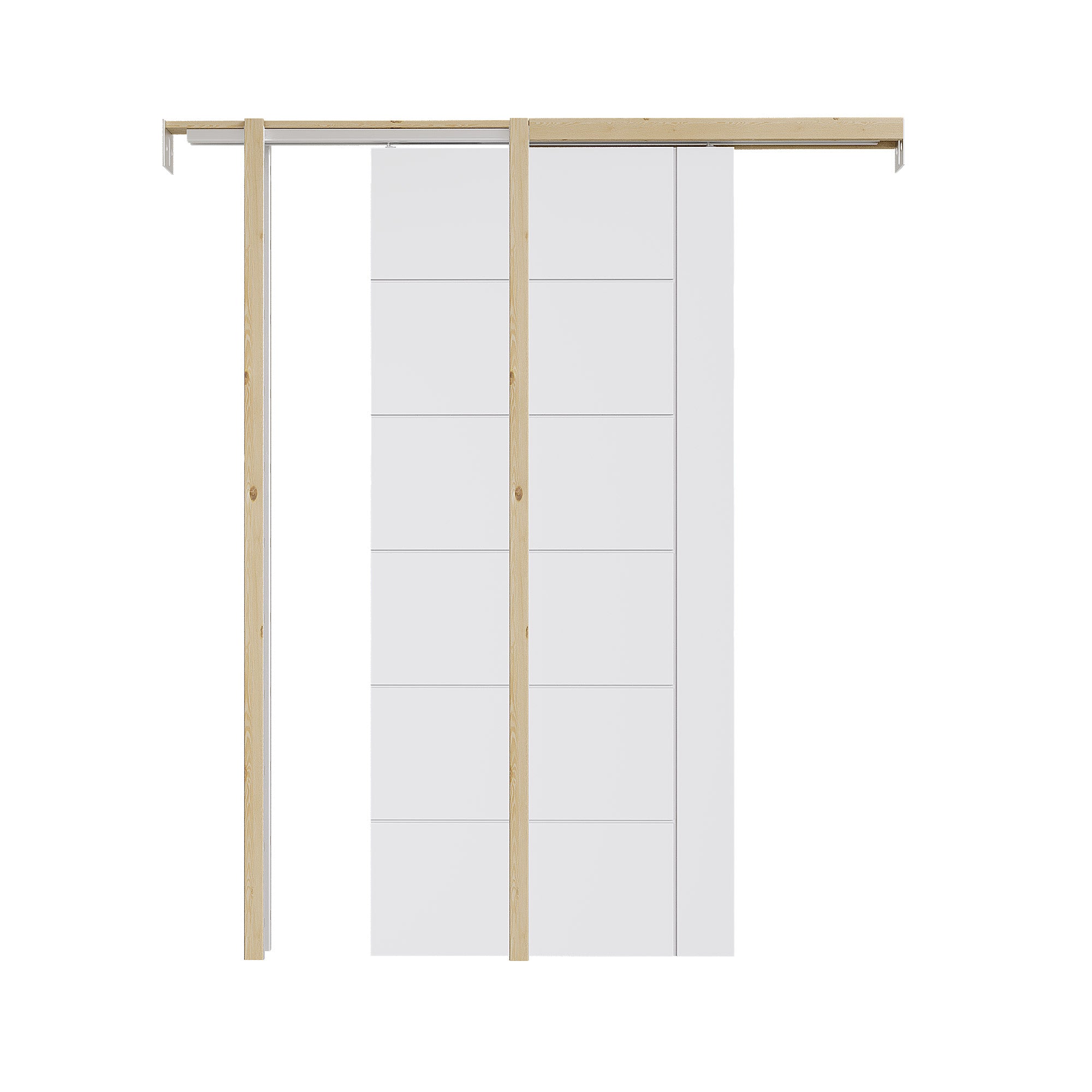 Ark Design Molded 6  Panel Modern Pocket Door with Hardware Kit & Soft Close & Frame, Solid Core MDF Wood & Paint-grade Finished, White