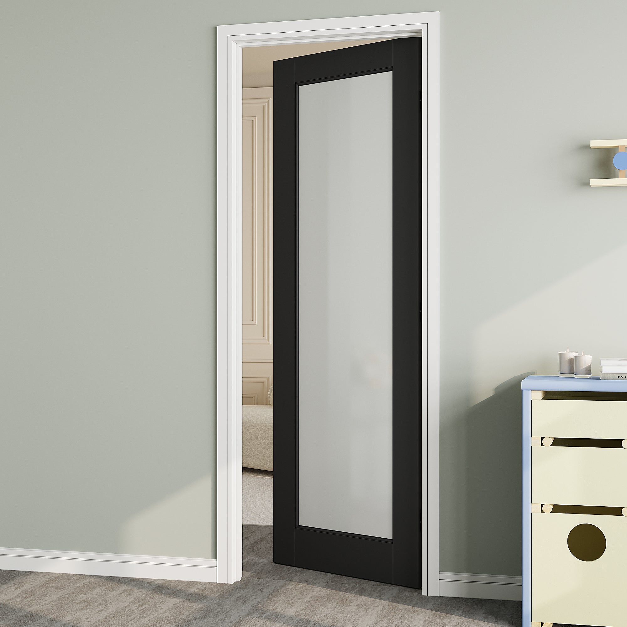 Ark Design Frosted Glass Door Slab with/without Prehung Kit, Black