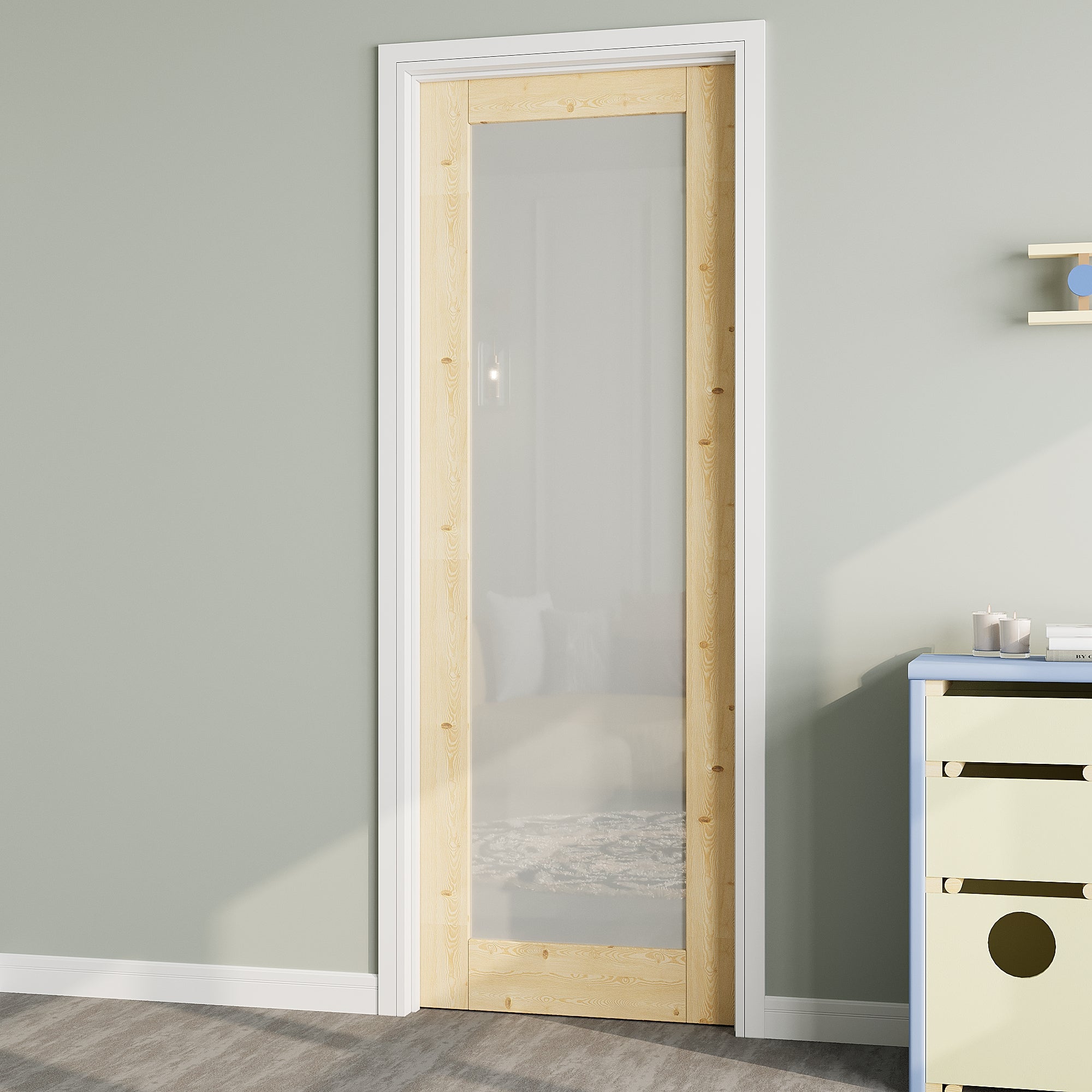 Ark Design 1 lite Forested Glass Door Slab with/without Prehung Kit, Solid Pine Wood & Unfinished
