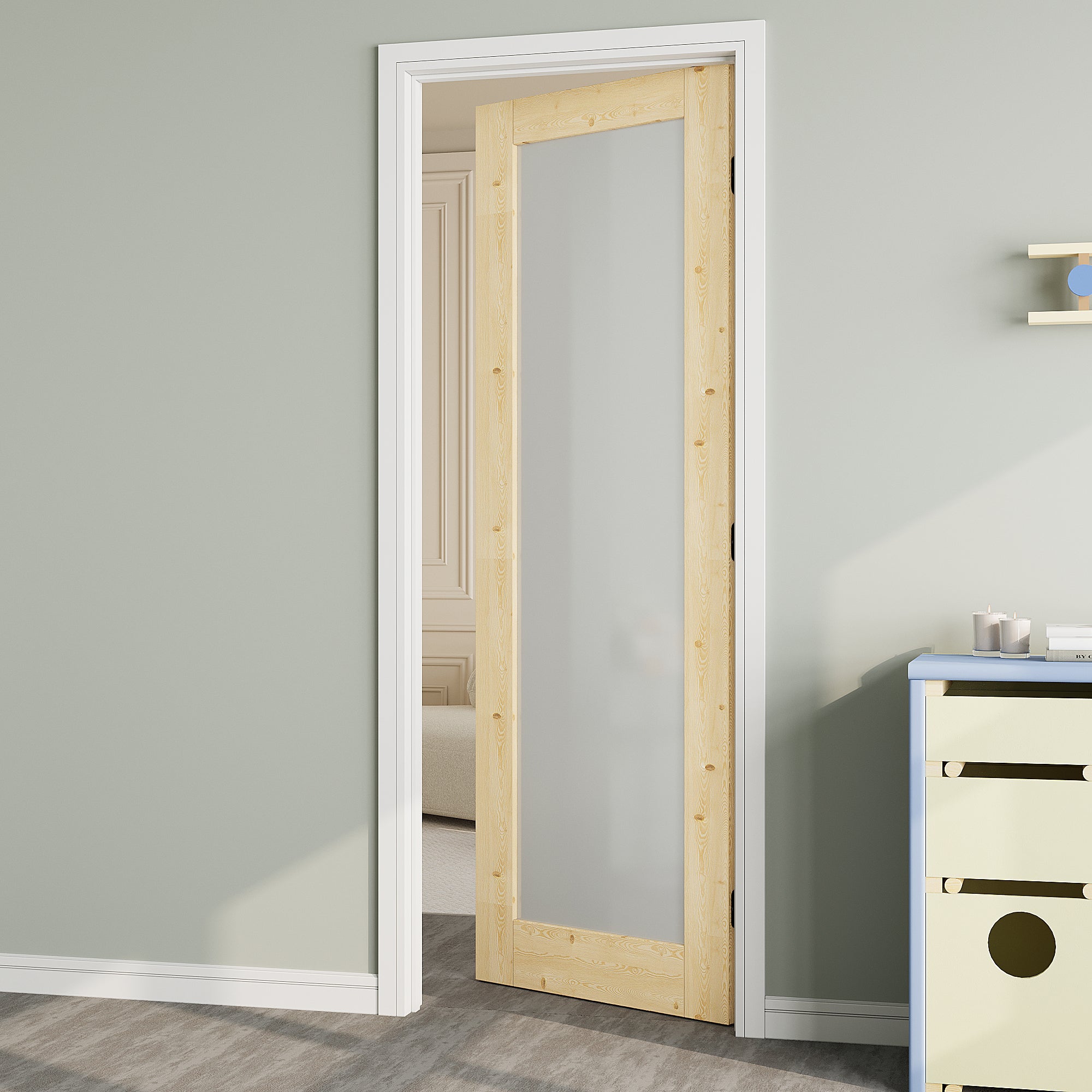 Ark Design 1 lite Forested Glass Door Slab with/without Prehung Kit, Solid Pine Wood & Unfinished