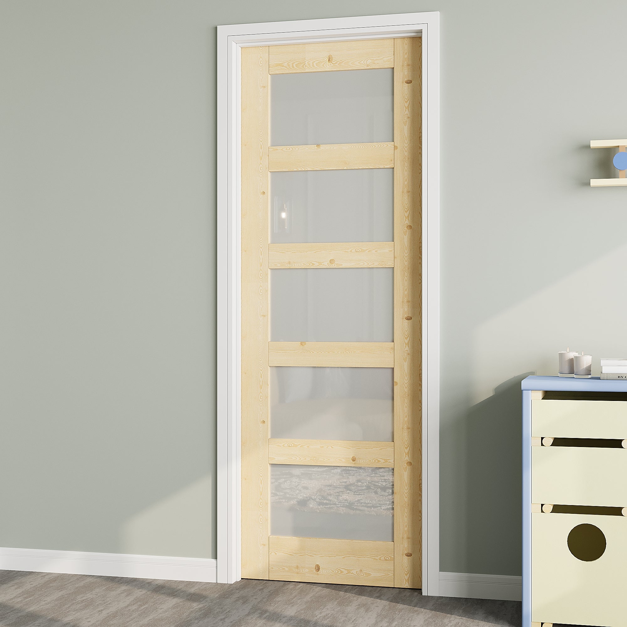 Ark Design 5 Lite Frosted Glass Door Slab with/without Prehung Kit, Solid Pine Wood & Unfinished