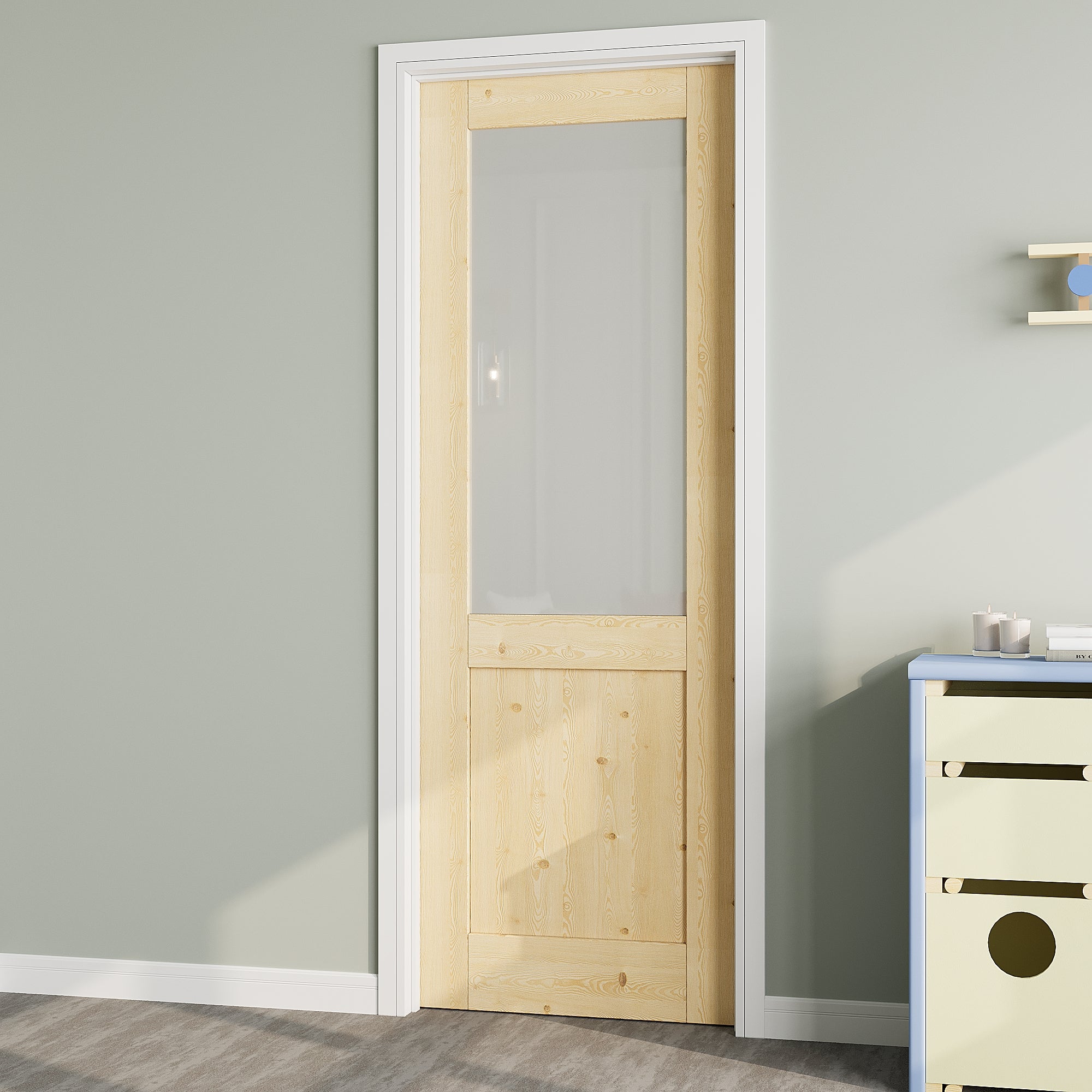 Ark Design Half-Lite Frosted Glass Door Slab with/without Prehung Kit, Solid Pine Wood & Unfinished