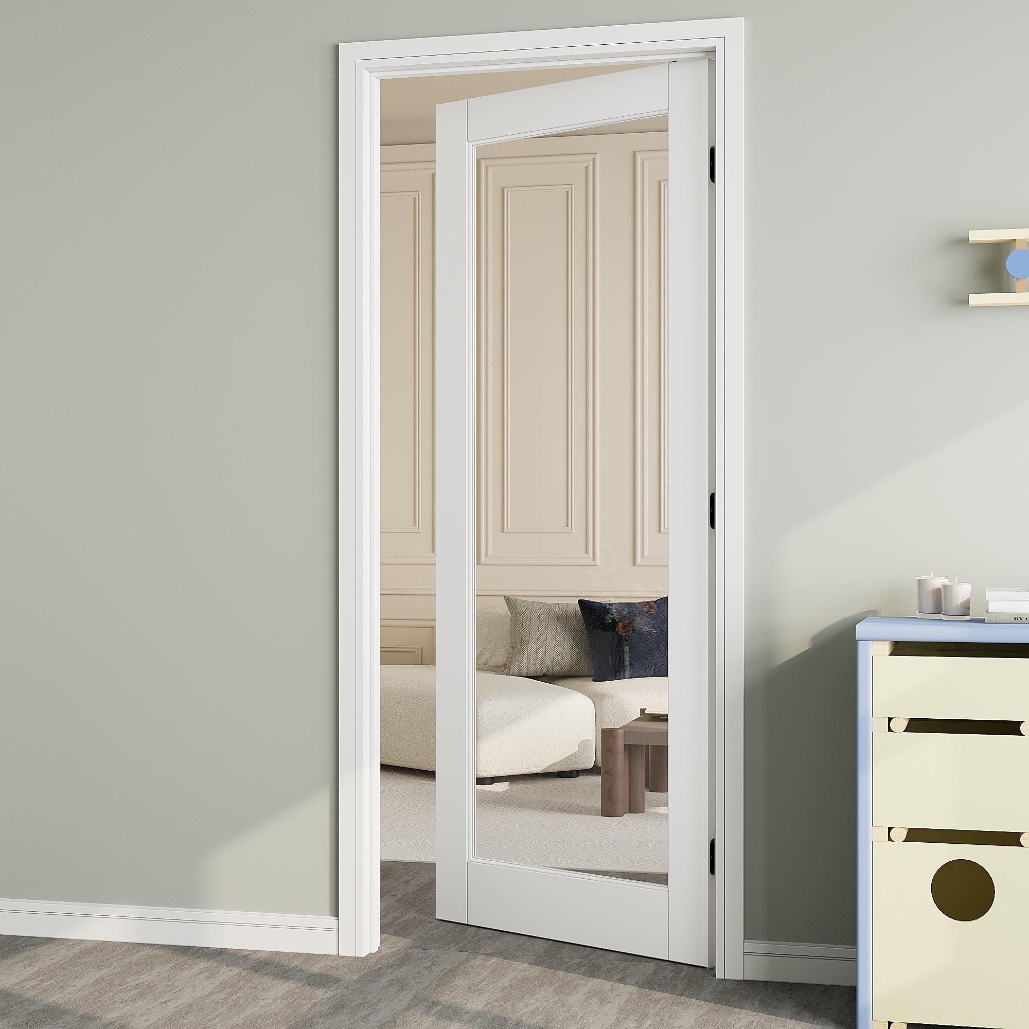 1-Lite Clear Glass Door Slab with/without Prehung Kit, White | Ark
