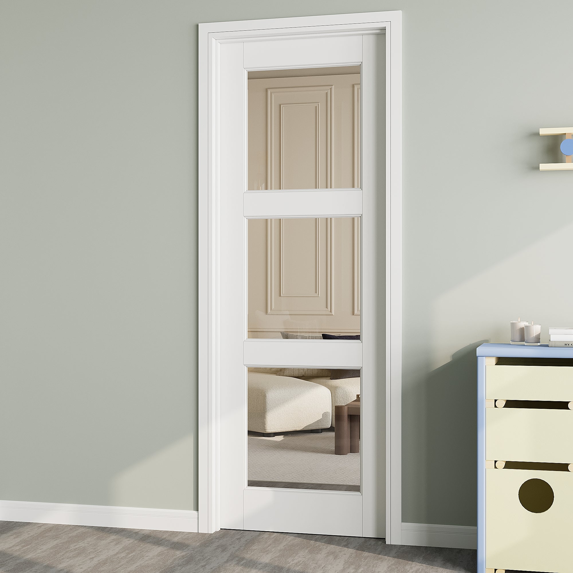 Ark Design 3-Lite Clear Glass Door Slab Prefinished & Paintable Surface, with/without Prehung Kit, White