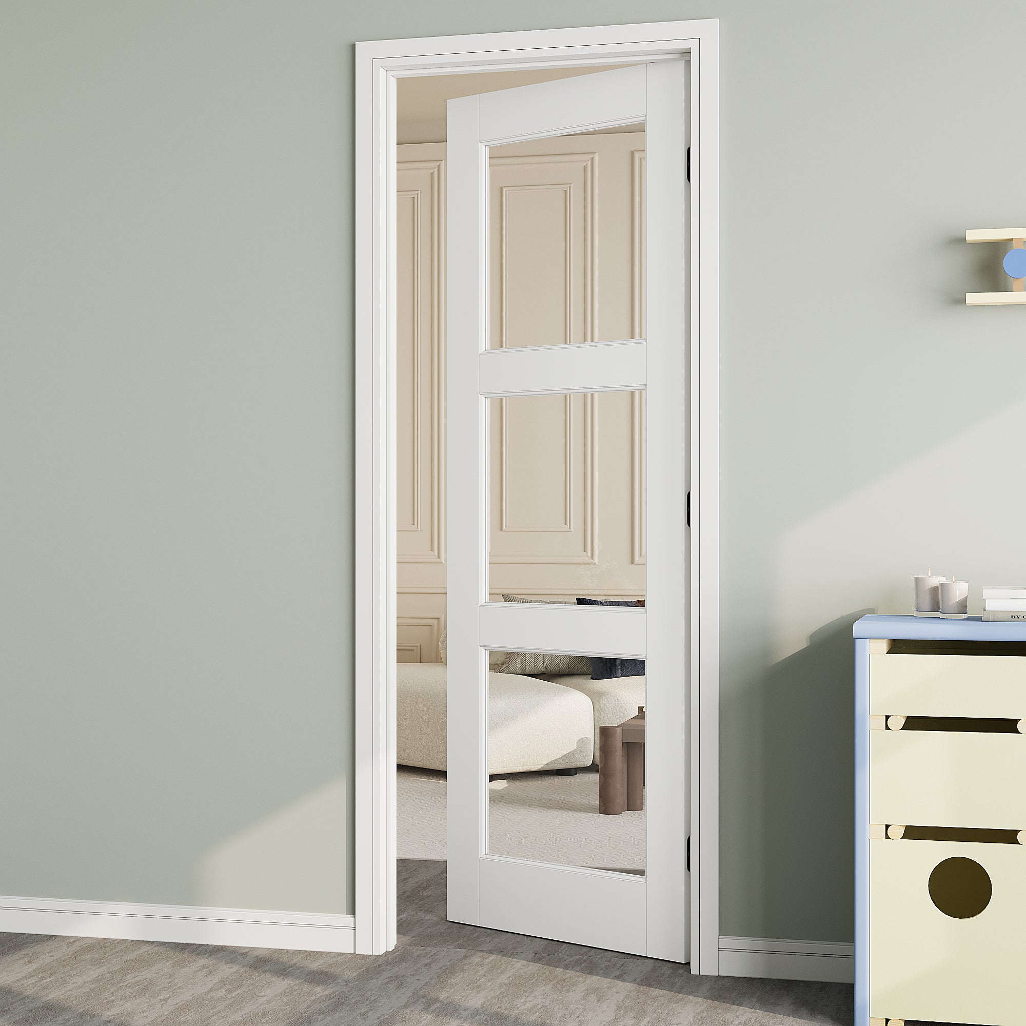 Ark Design 3-Lite Clear Glass Door Slab Prefinished & Paintable Surface, with/without Prehung Kit, White