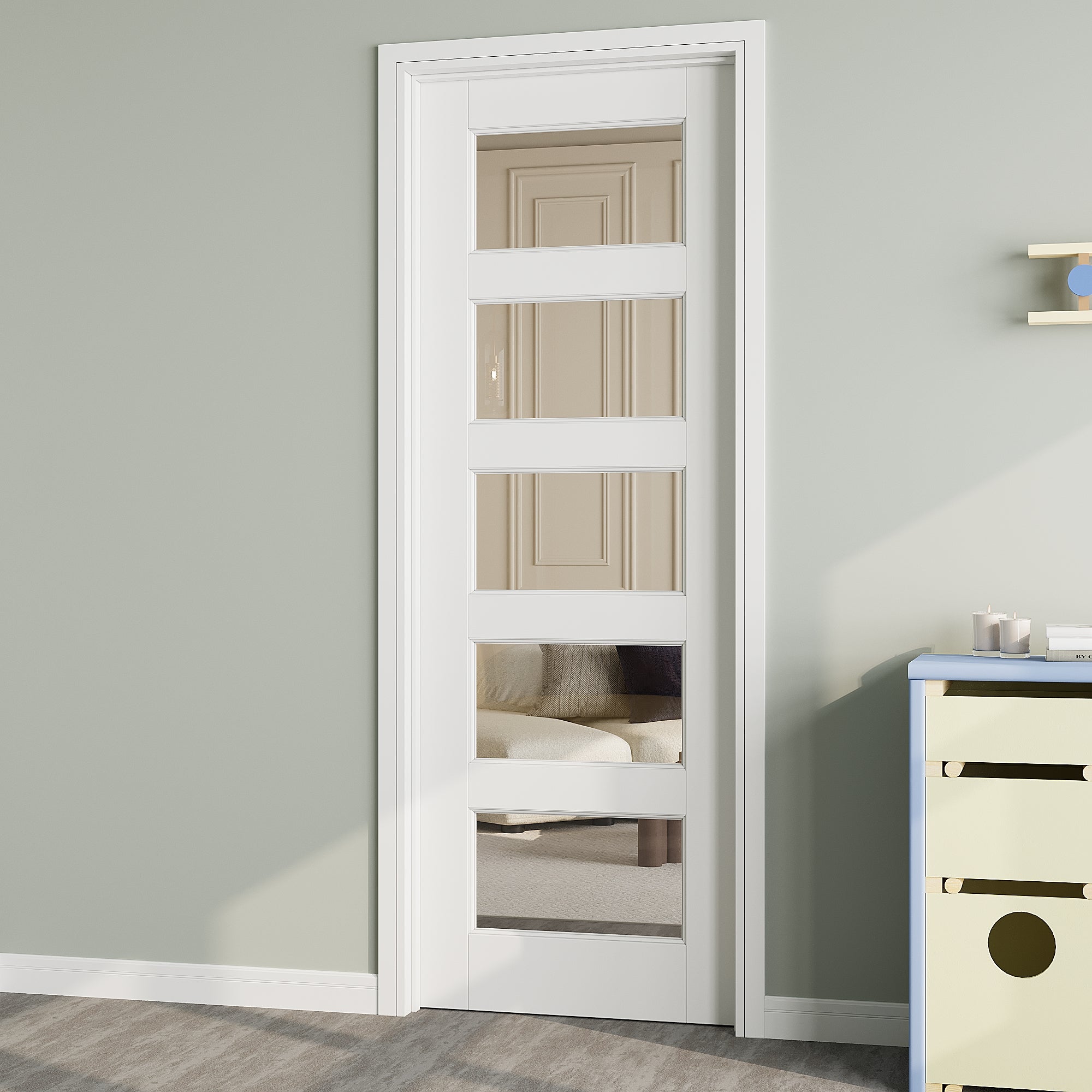 Ark Design 5-Lite Clear Glass Door Slab Prefinished & Paintable Surface, with/without Prehung Kit, White