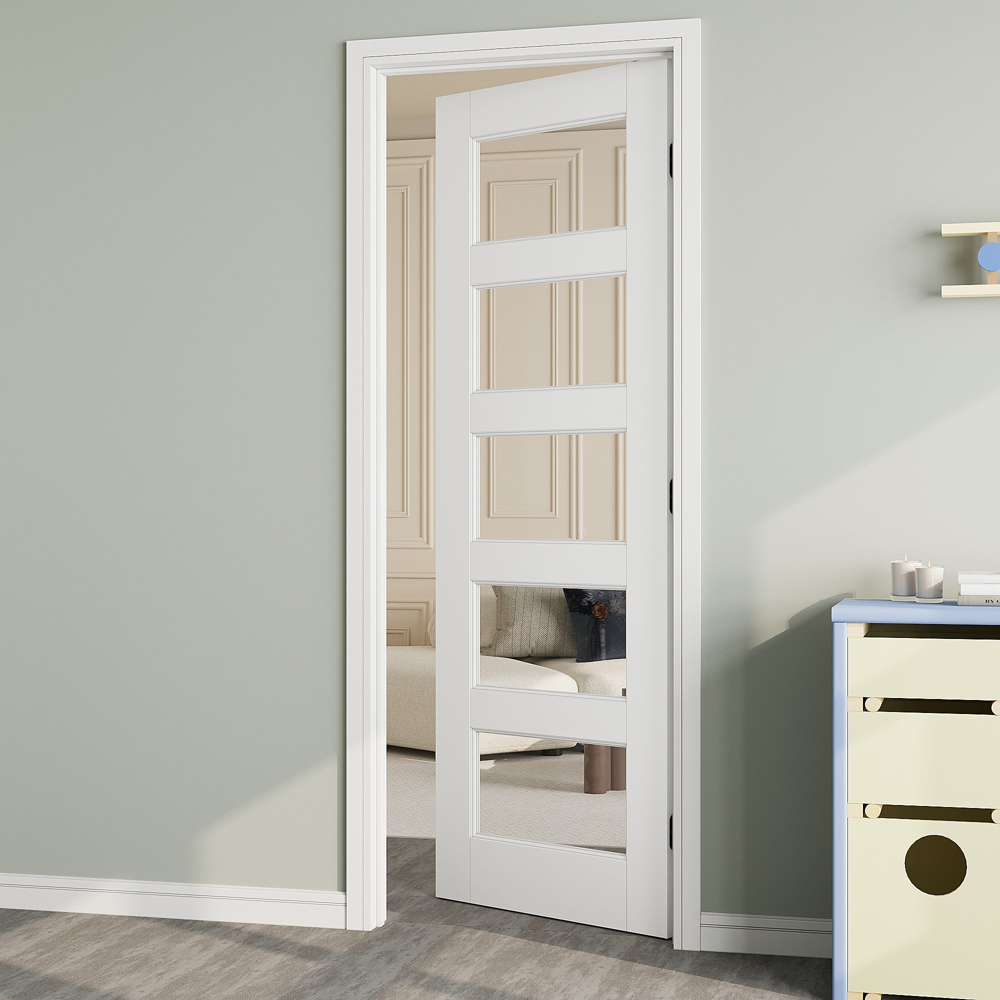 Ark Design 5-Lite Clear Glass Door Slab Prefinished & Paintable Surface, with/without Prehung Kit, White